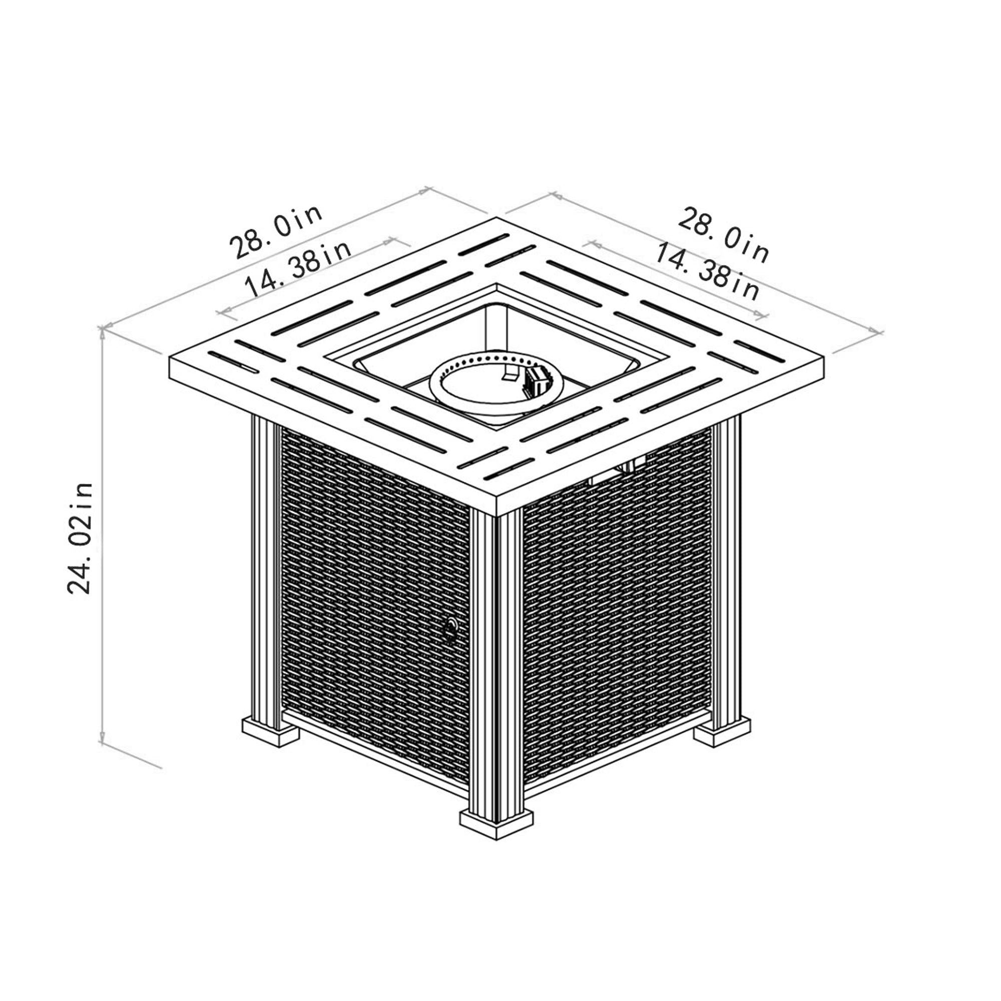 28" Square Fire Pit Table - Brown