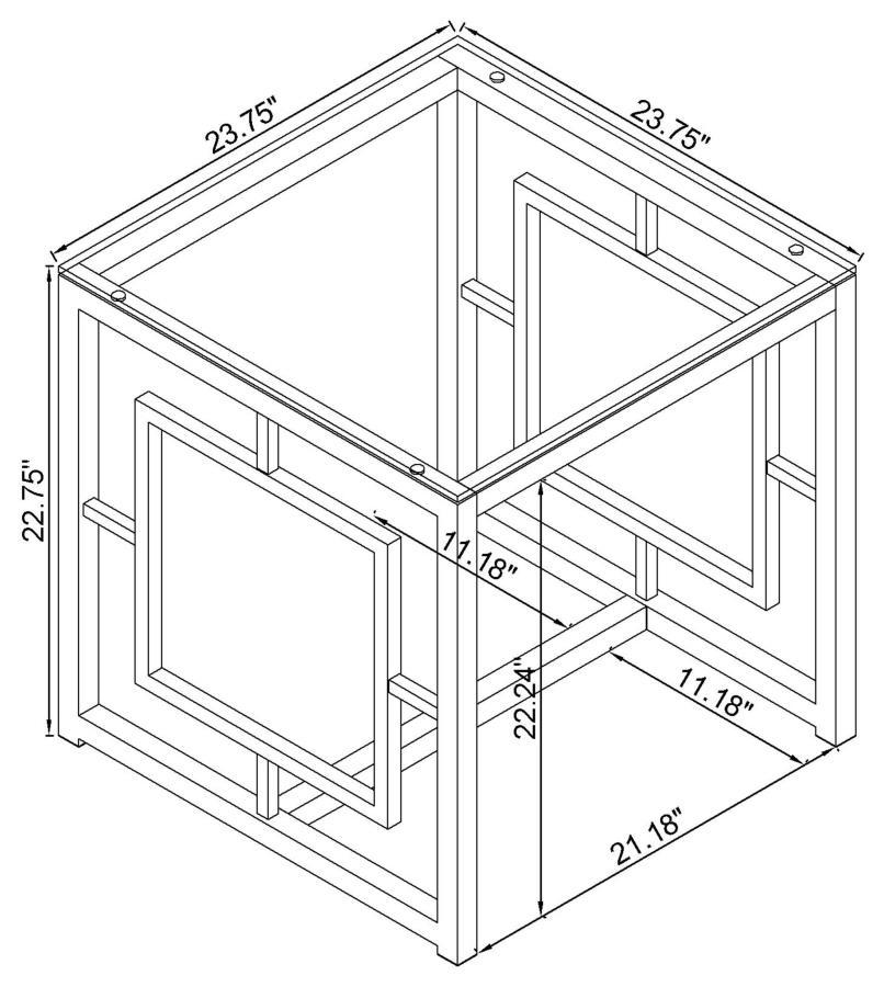 Coaster Fine Furniture Merced - Square Glass Top Side End Table - Nickel | Meri Furniture