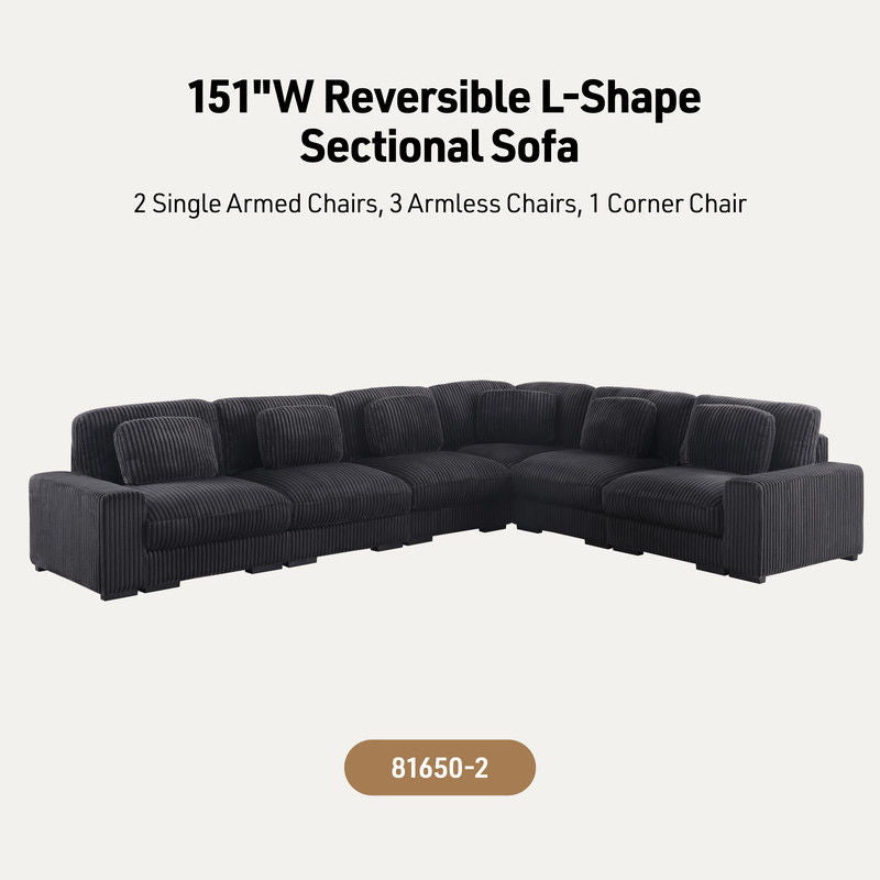 Sloane 151"W Charcoal Corduroy Fabric Reversible L-Shape Modular Sectional Sofa