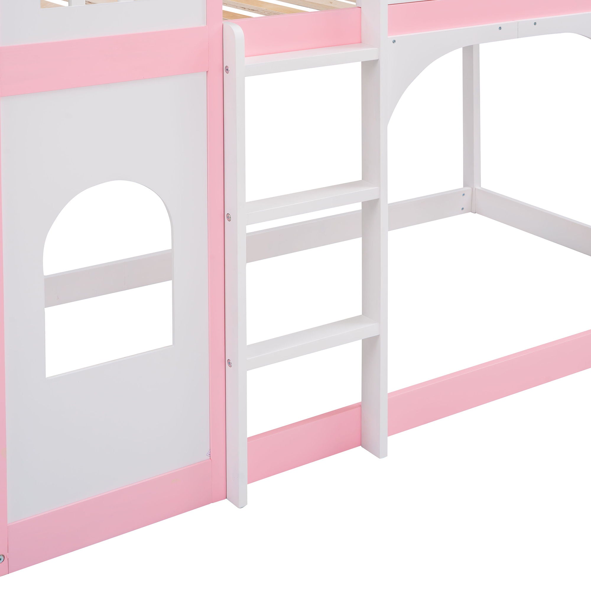 Twin Over Twin Castle Bunk Bed With Ladder - Pink