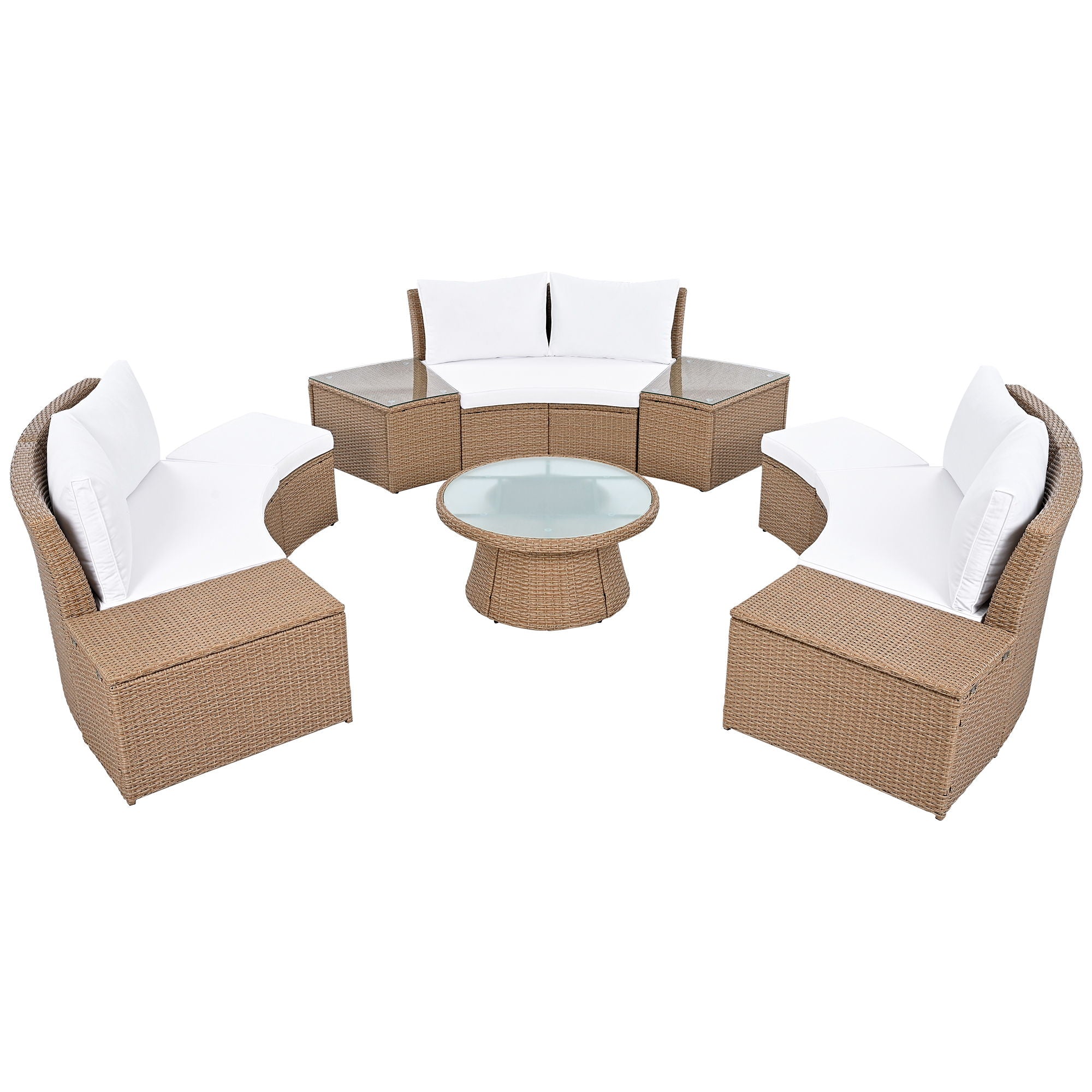 10 Piece Outdoor Sectional Half Round Patio Rattan Sofa Set