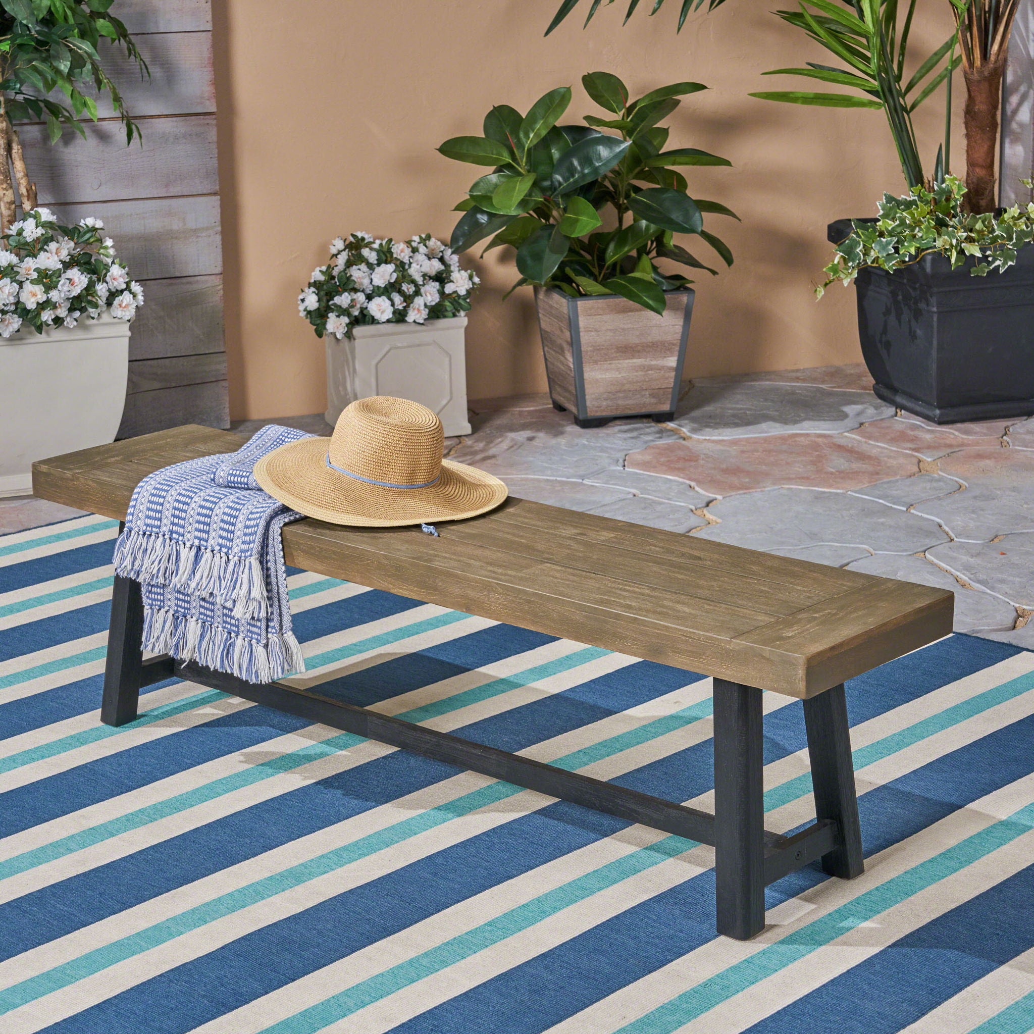 Cloud - Outdoor Bench With Acacia Wood Frame And Slat Panel Design