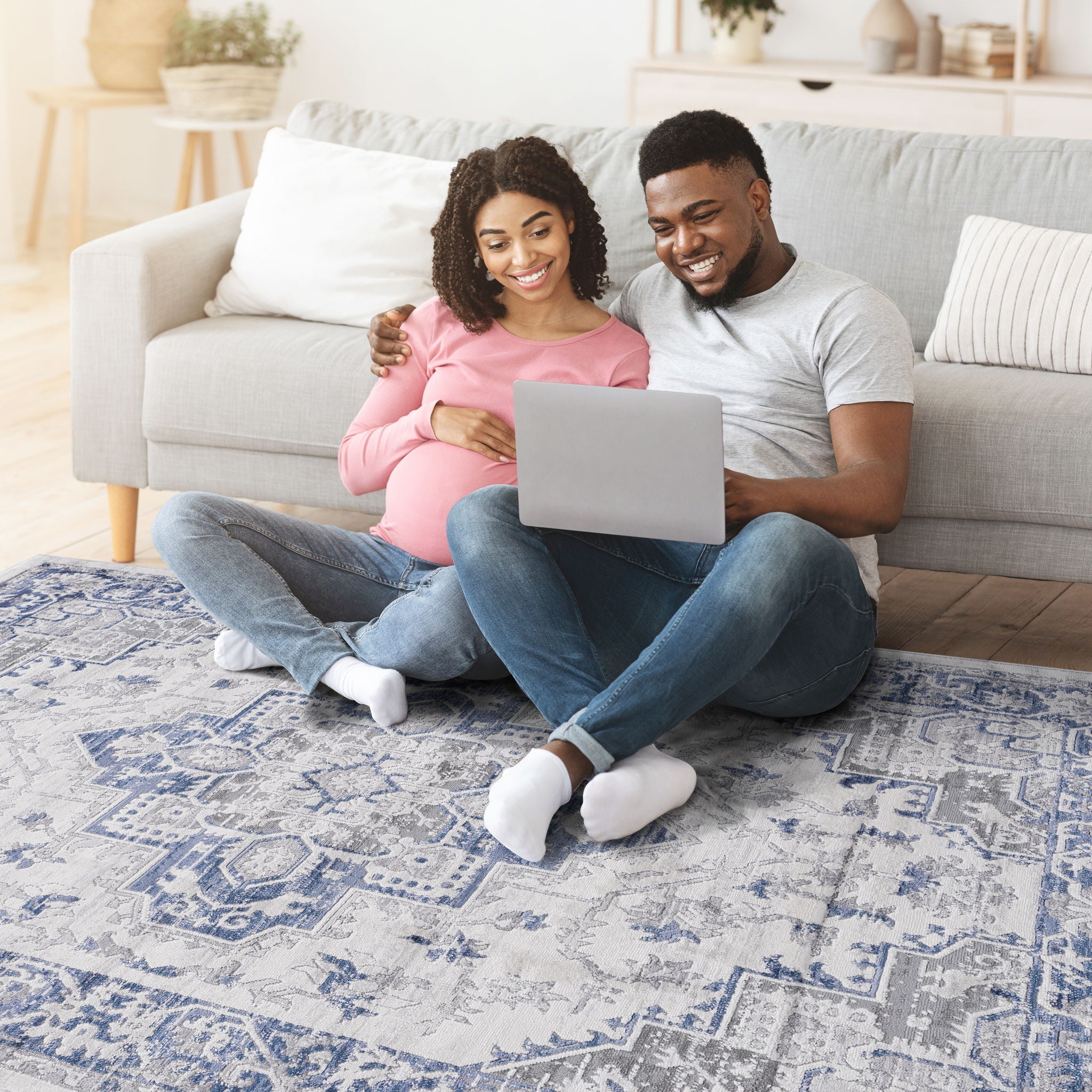 Marfi - 6' X 9' Oriental Area Rug - Blue / Gray