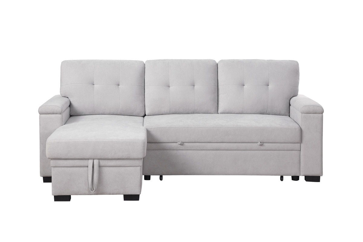 Lucca II 84.5"W Light Gray Woven Fabric Reversible Sleeper Sectional Sofa with Storage Chaise