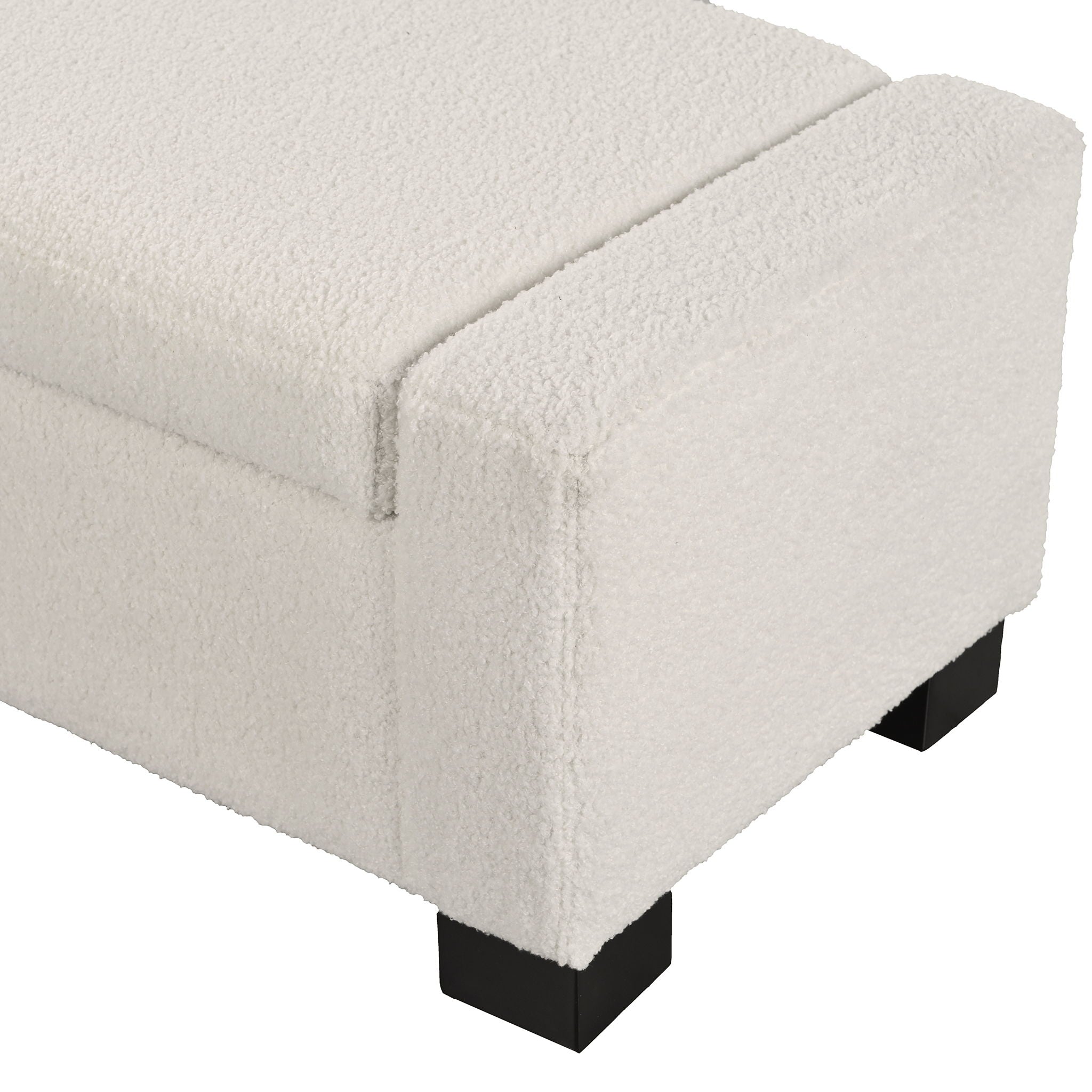 Textured Boucle Ottoman Bench With Hinged Lid For Seating And Storage - Beige