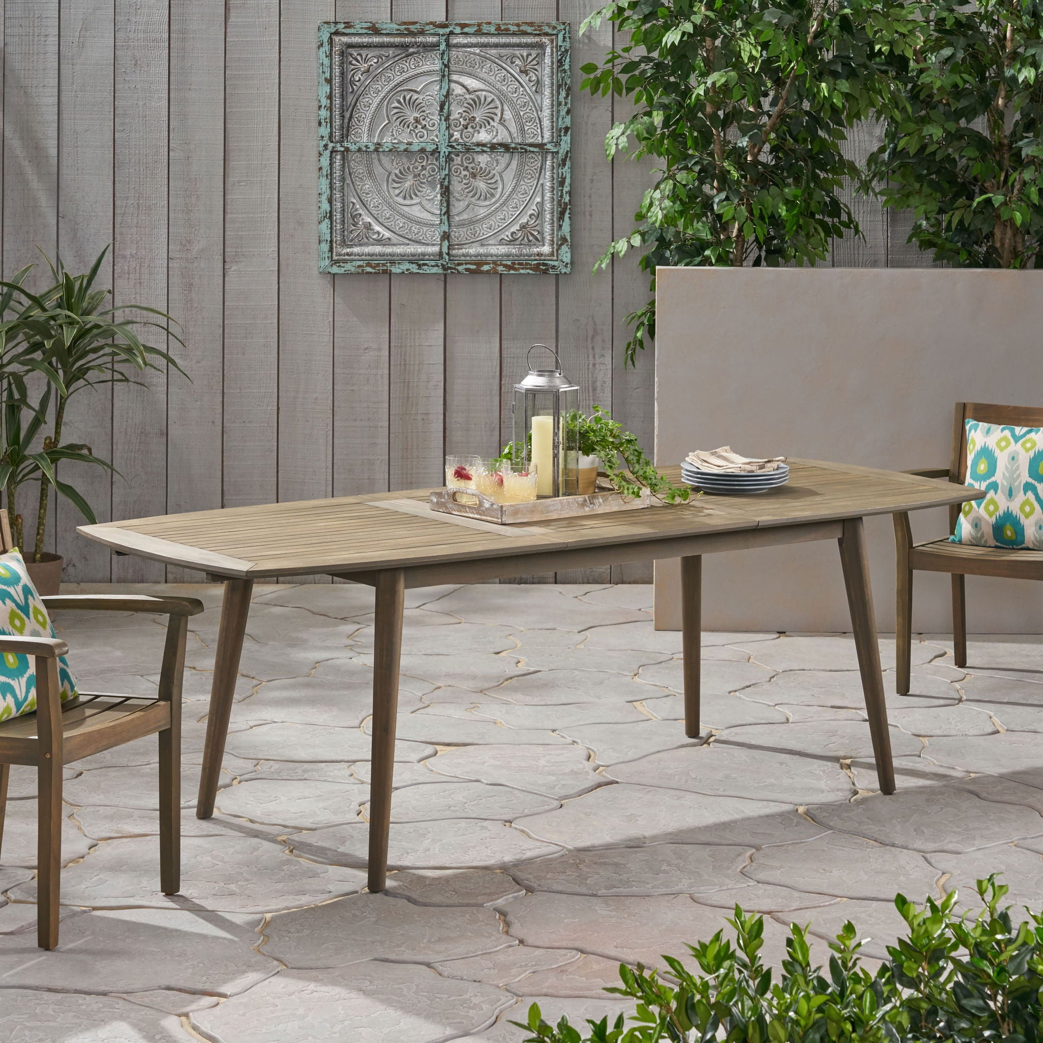 Placidity - Outdoor Expandable Dining Table With Slatted Tabletop And Tapered Legs