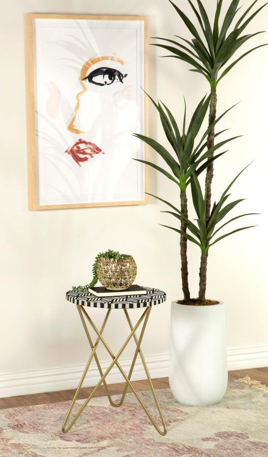 Coaster Fine Furniture Xenia - Round Bone Inlay Accent Side Table - White And Gold | Meri Furniture