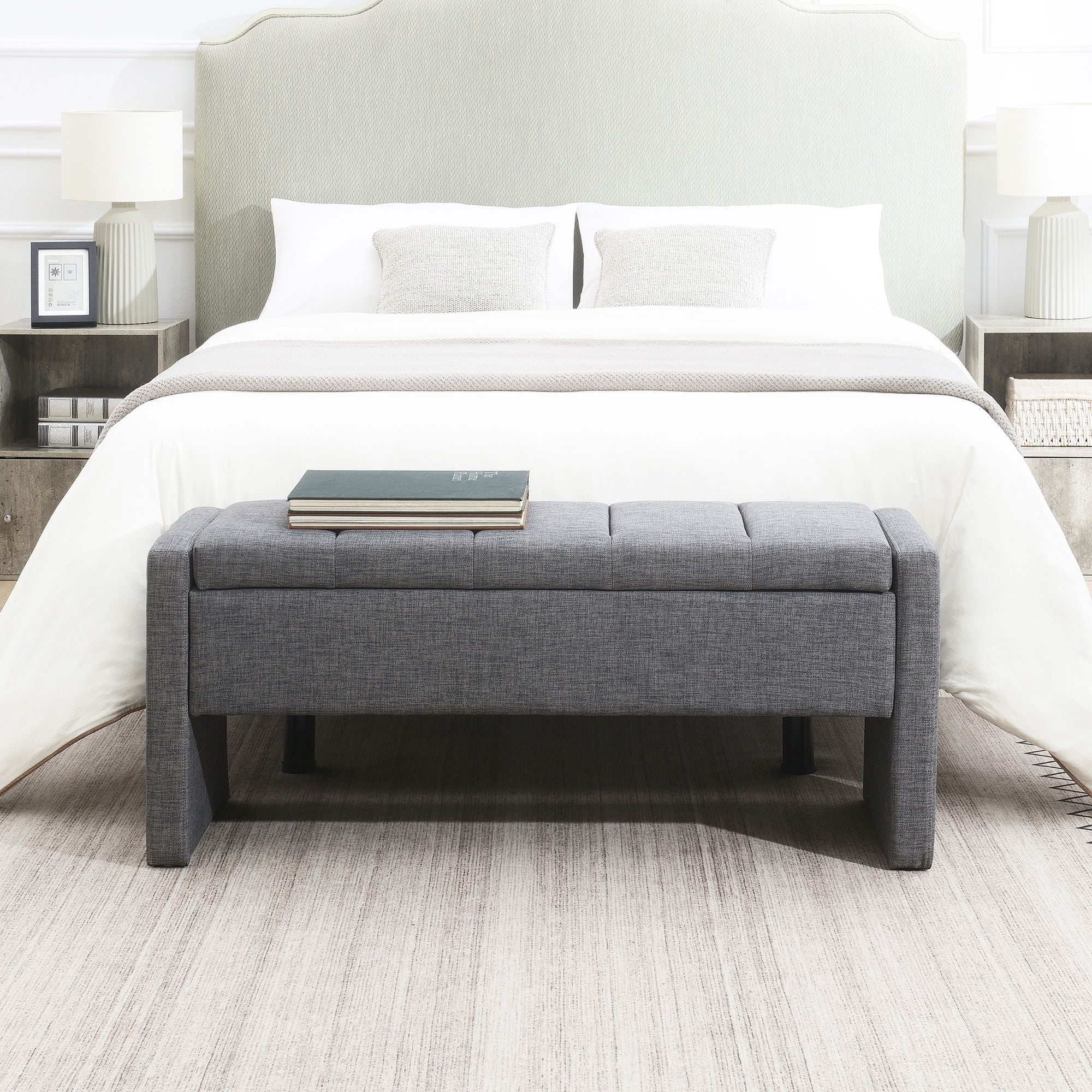 Modern Upholstered Large Bed End Bench With Storage