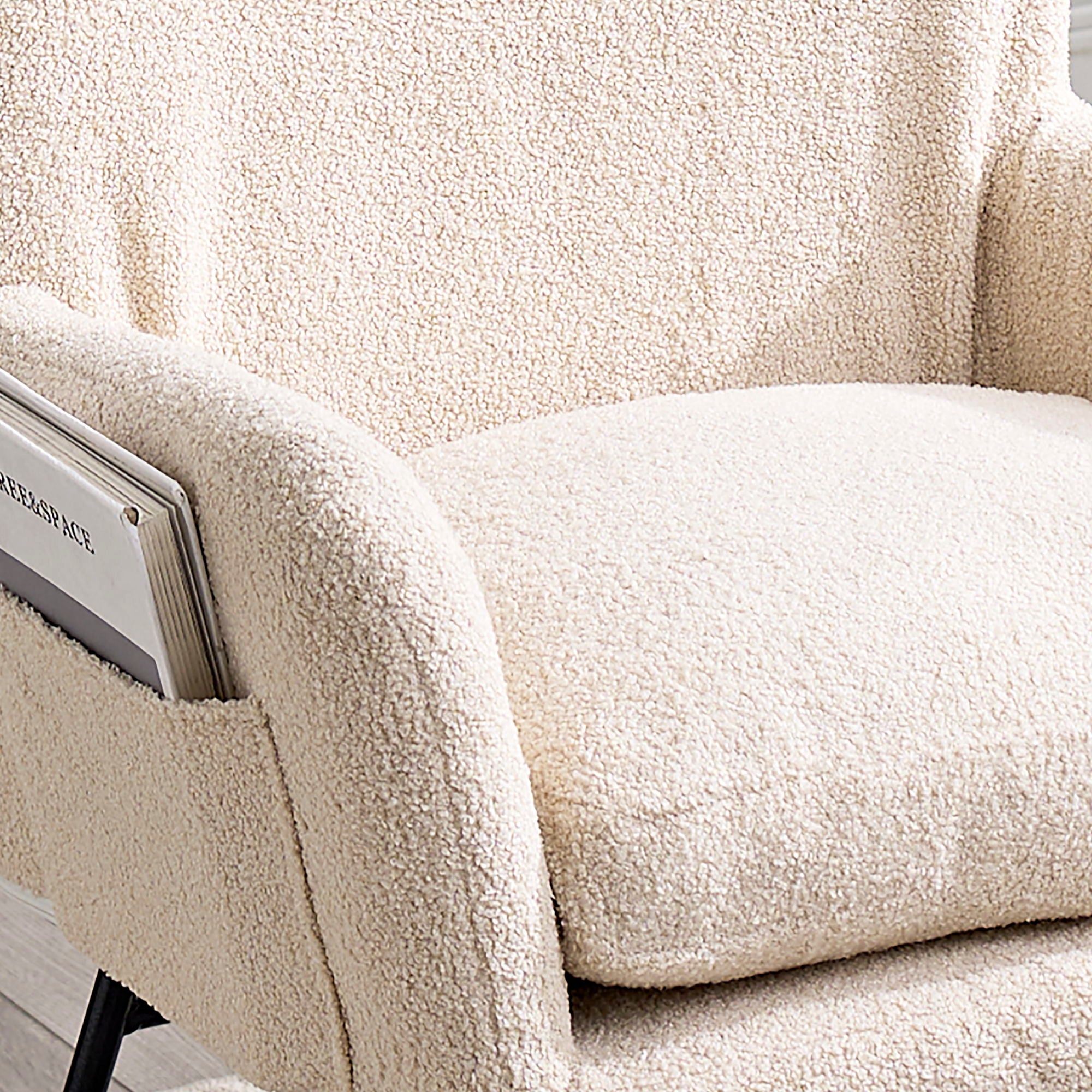 Modern Teddy Fabric Rocking Chair With High Backrest And Armrests Lounge Accent Chair For Living Room - Beige