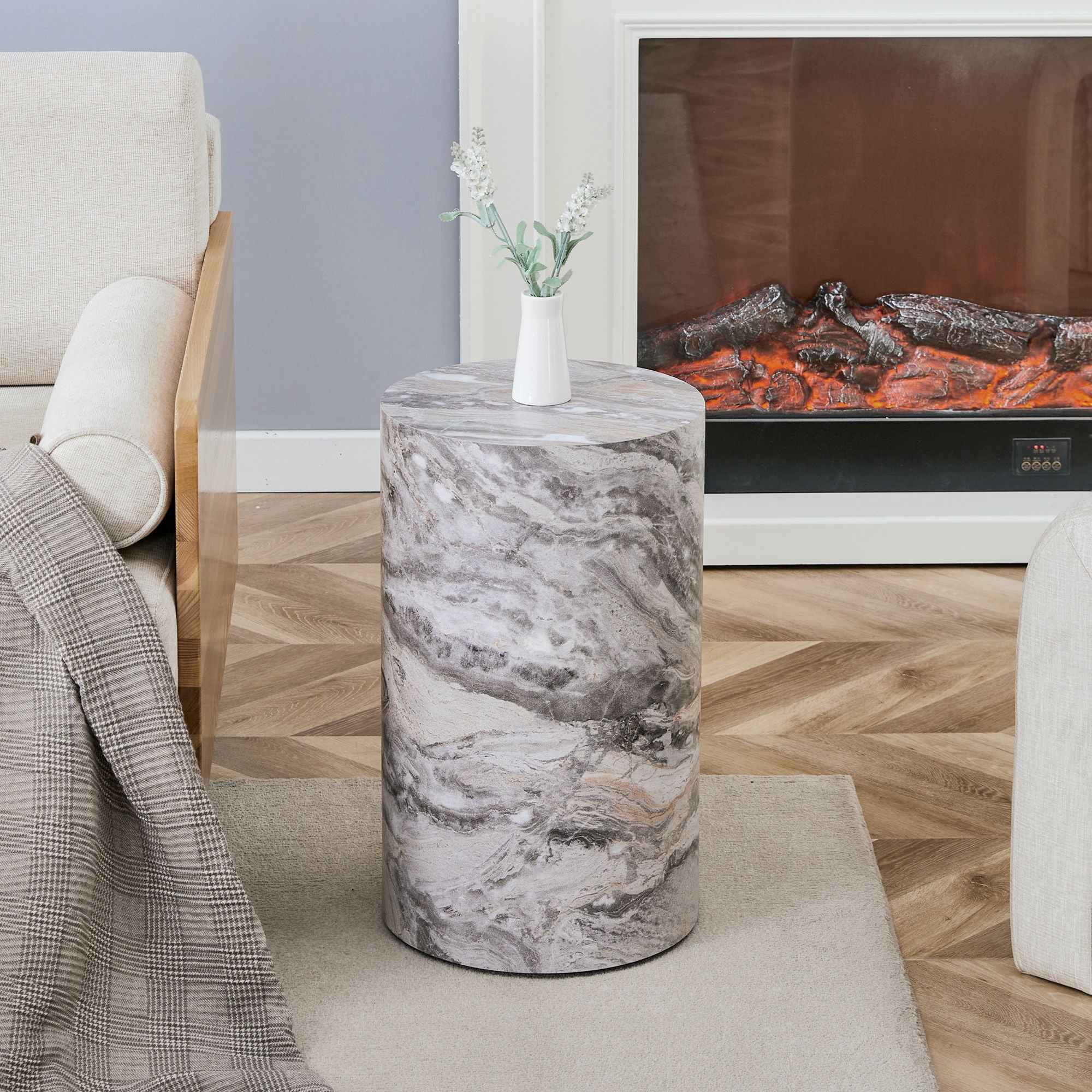 Simple Marble Textured Cylindrical Coffee Table Material - Gray