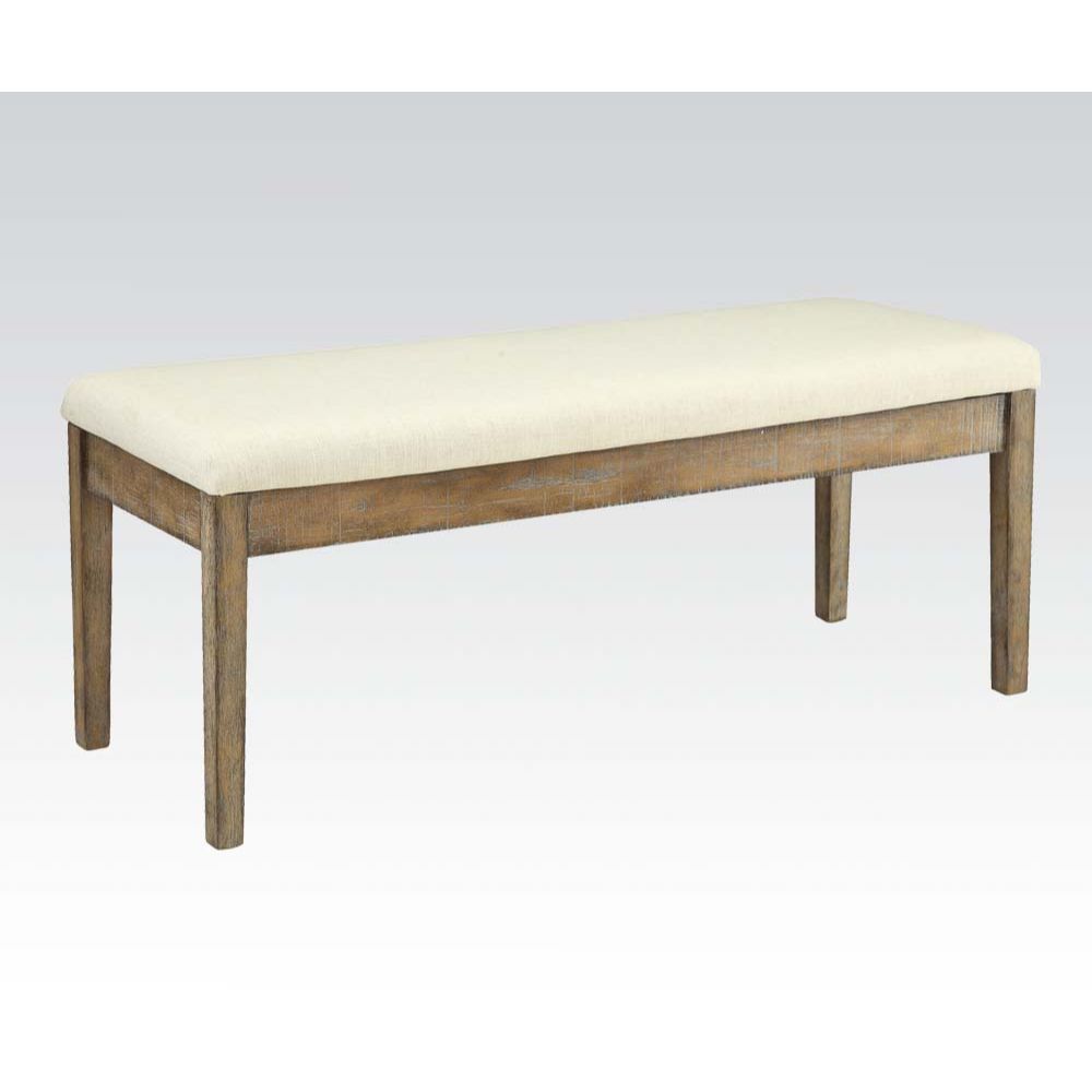 ACME Claudia - Bench - Beige Linen & Salvage Brown | Meri Furniture
