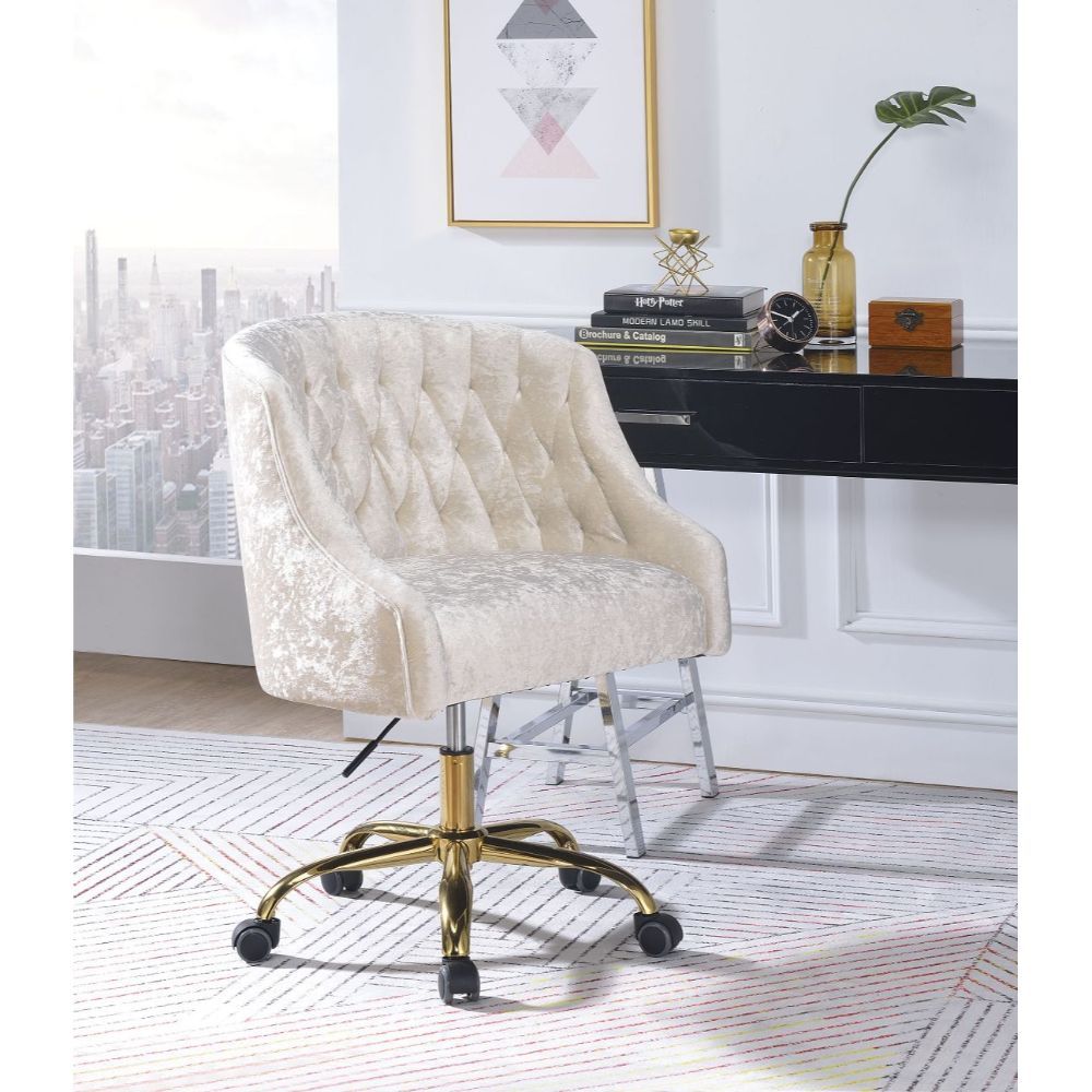 ACME Levian - Office Chair - Vintage Cream Velvet & Gold | Meri Furniture