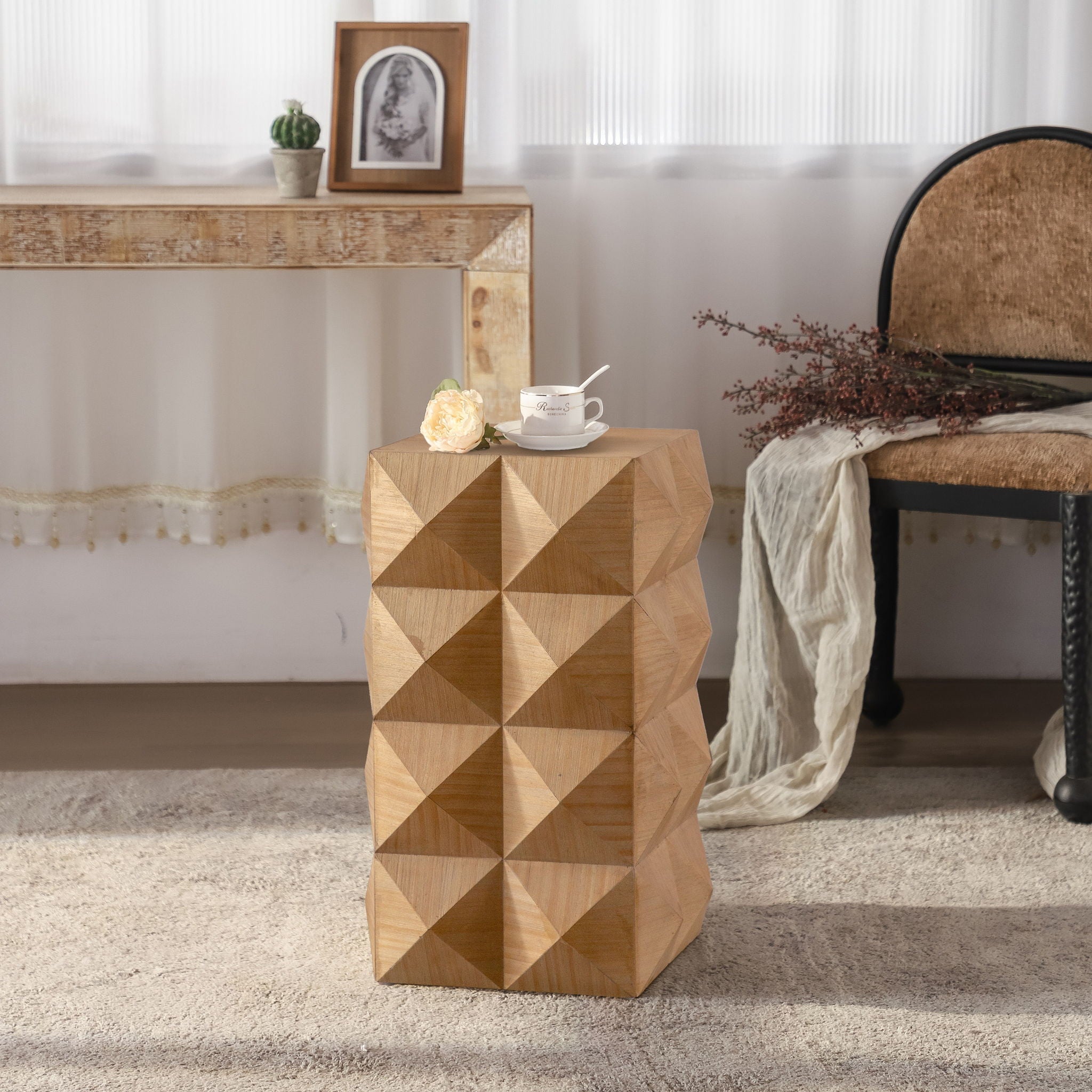 Side Table With 3D Embossed Pattern Design