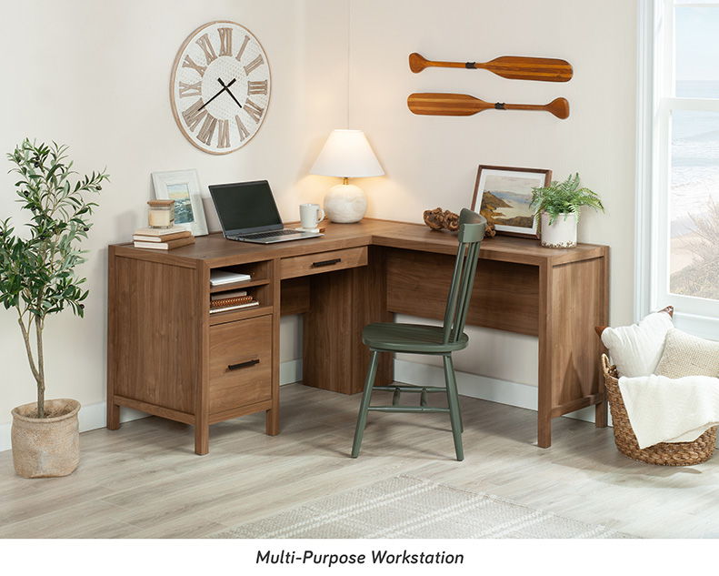 L-Shaped Desk with Storage in Saddle Walnut