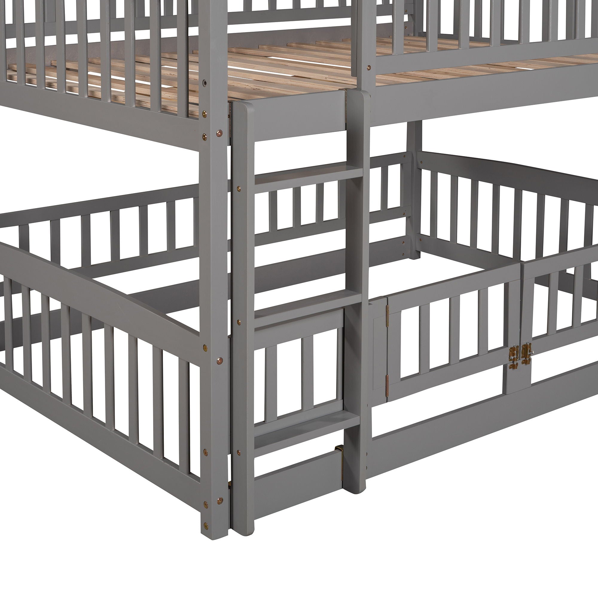 Low Bunk Bed With Slide, Fence And Ladder