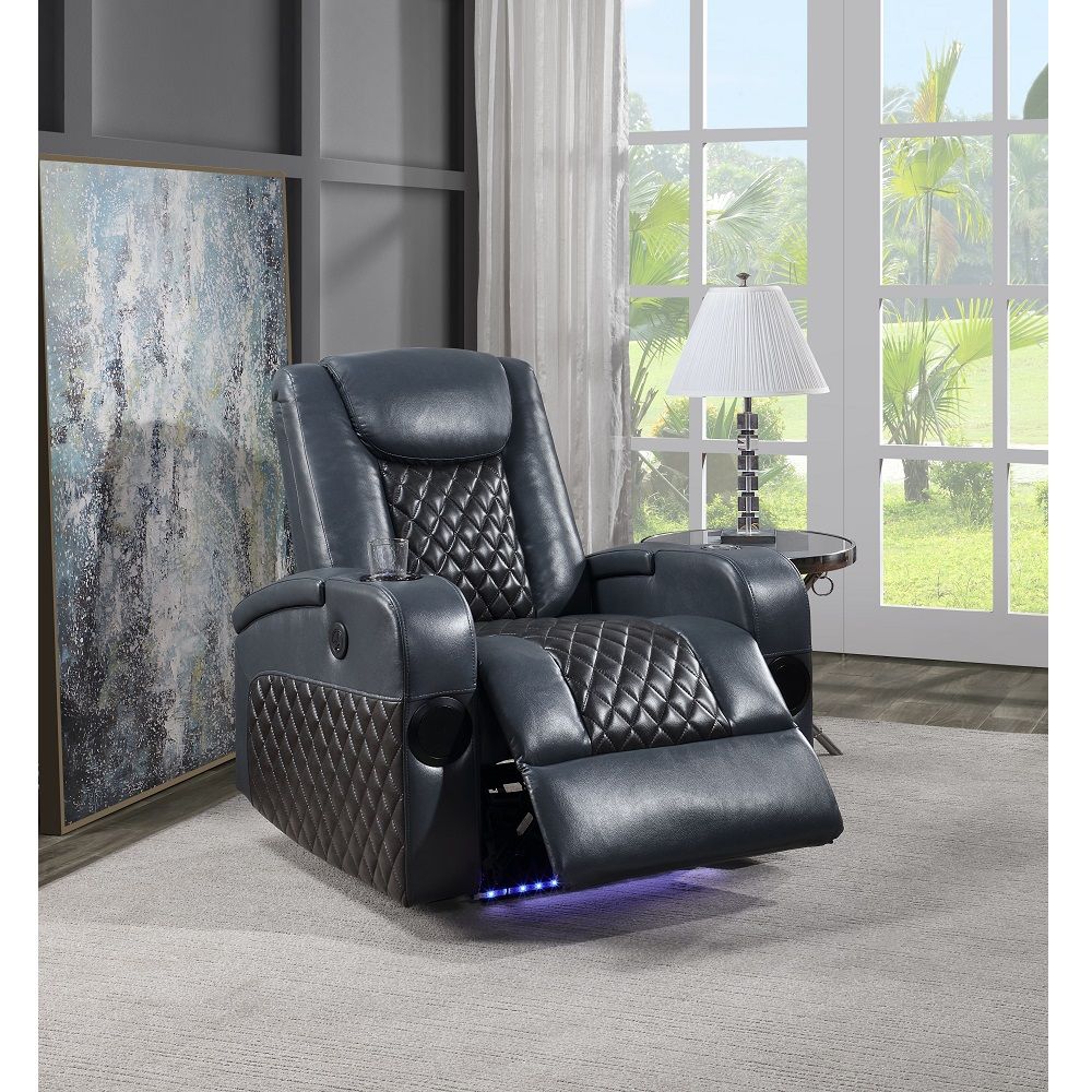 ACME Seat Construction: Pocket Coil Tight Seat & Back Cushion LED Light Included 2 Bluetooth Speaker Cooling Cup Holder Wireless Charger Included Storage Arm | Meri Furniture