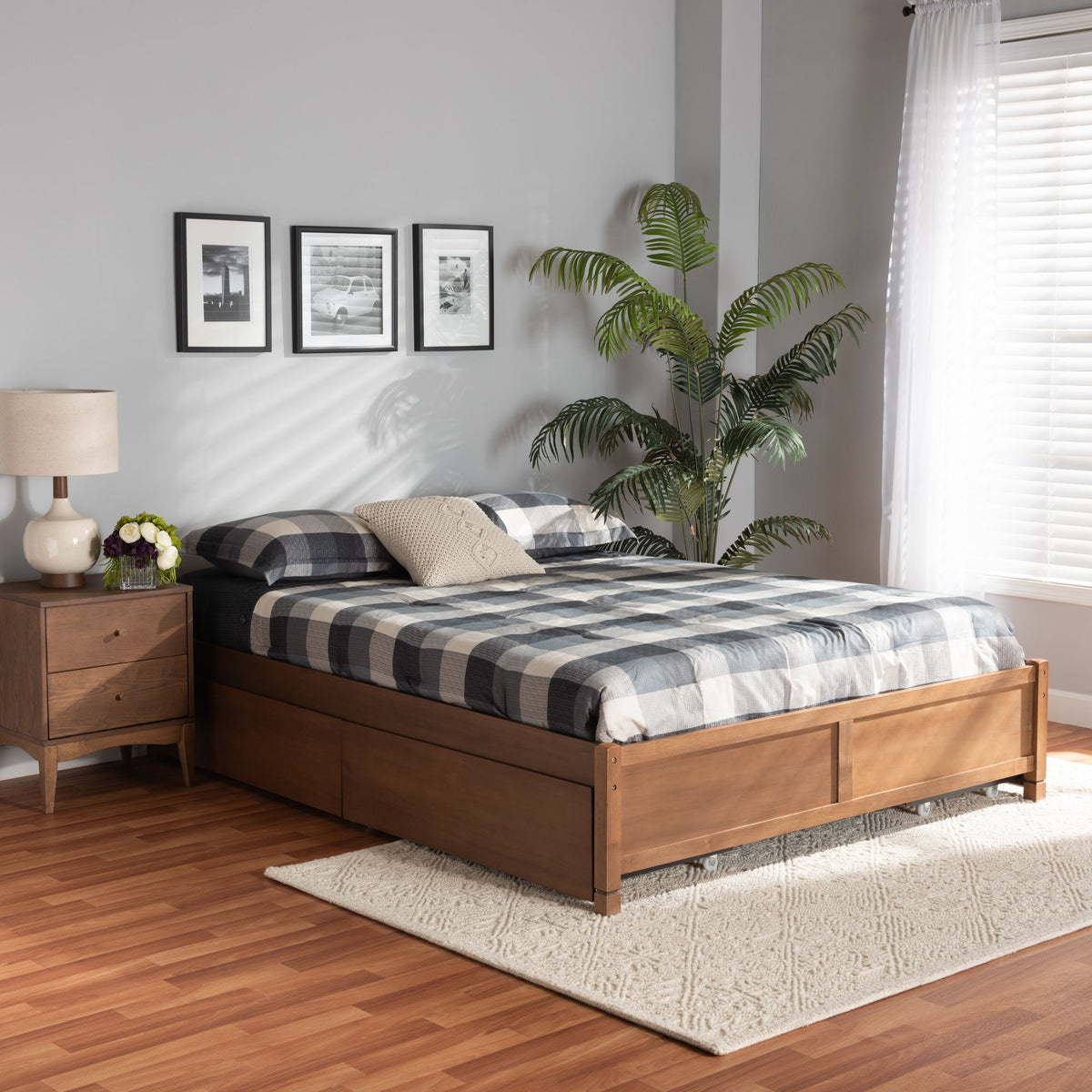 Yara Modern and Contemporary Walnut Brown Finished Wood Queen Size 4-Drawer Platform Storage Bed Frame