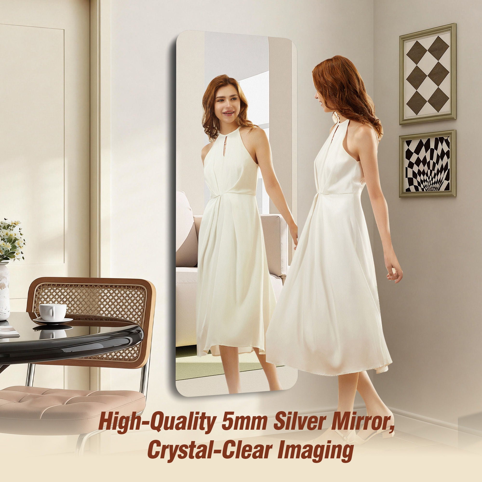 Full Body Round Corner Mirror For Living Room