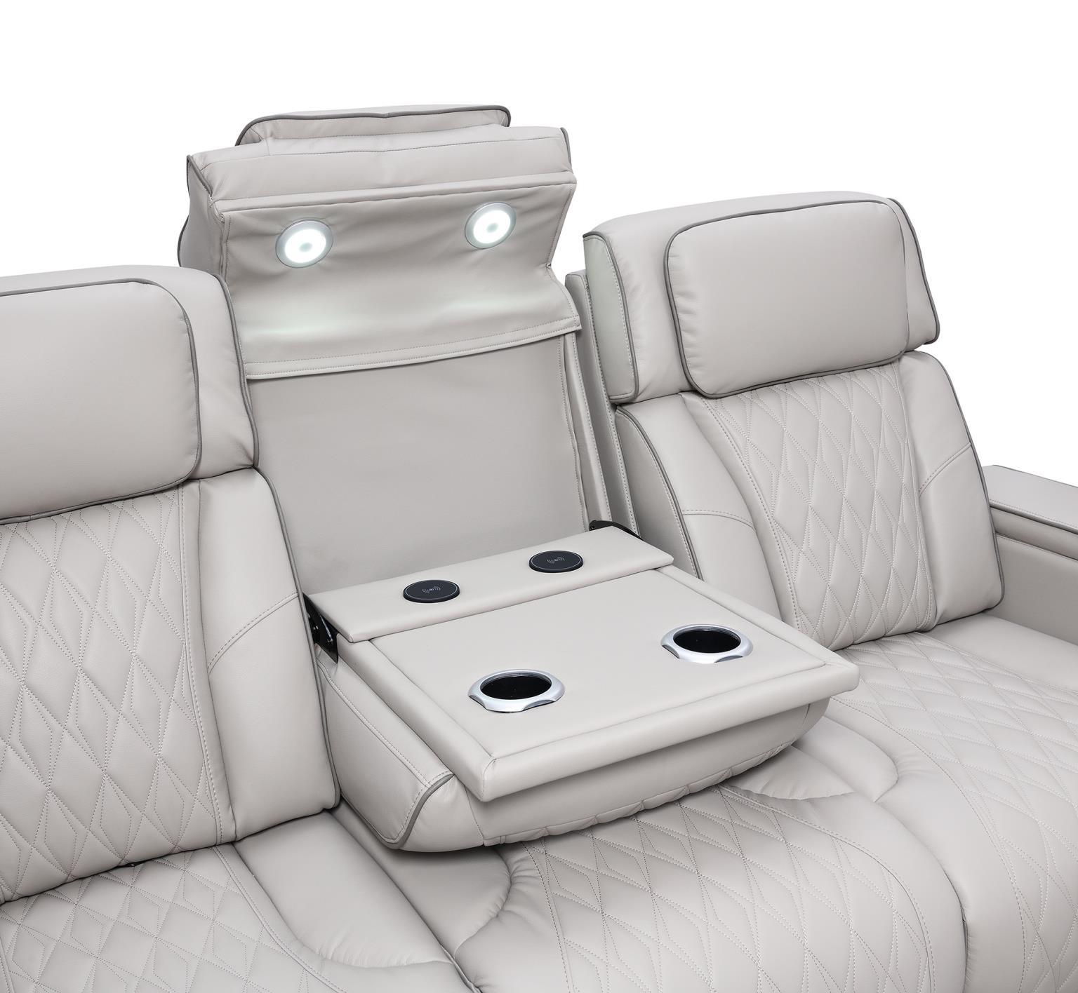 U71 - Power Reclining Loveseat With Power Headrest, Massage, Heat, Ambient Light, Storage Arms / USB And Wireless Charger - Gray