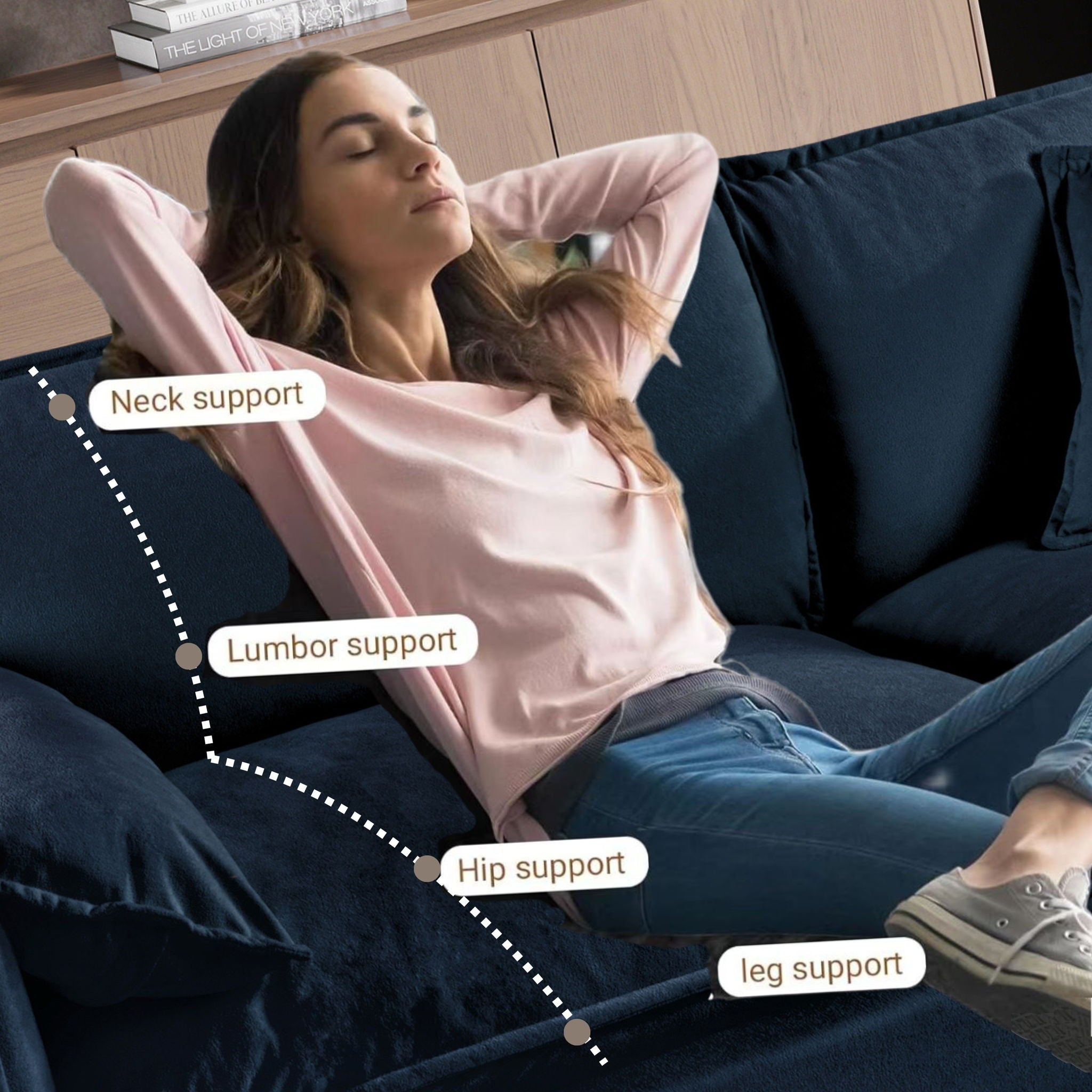 Modern Chenille Oversized Deep Seat Luxury 2 Piece Sofa Set With 4 Pillows