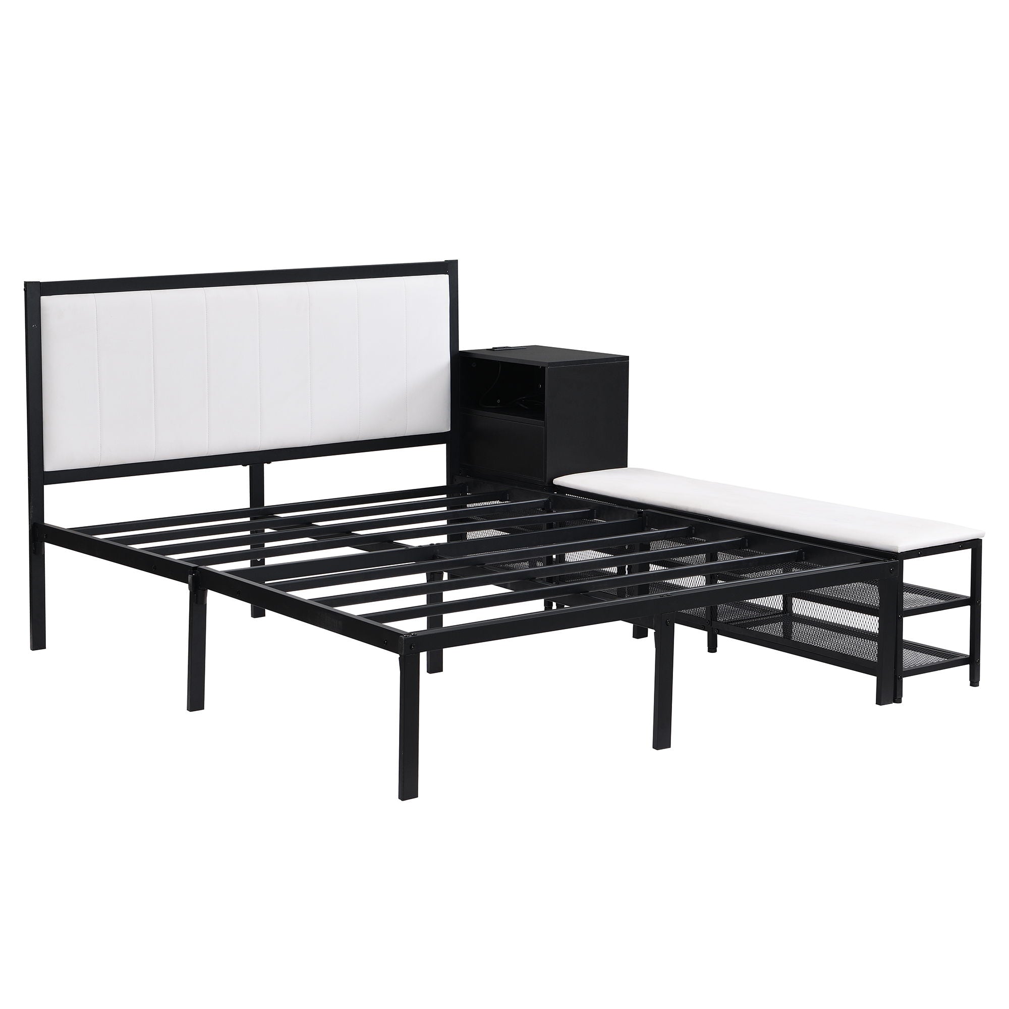 Platform Bed With 2 Tier Storage Shelves, Storage Cabinet