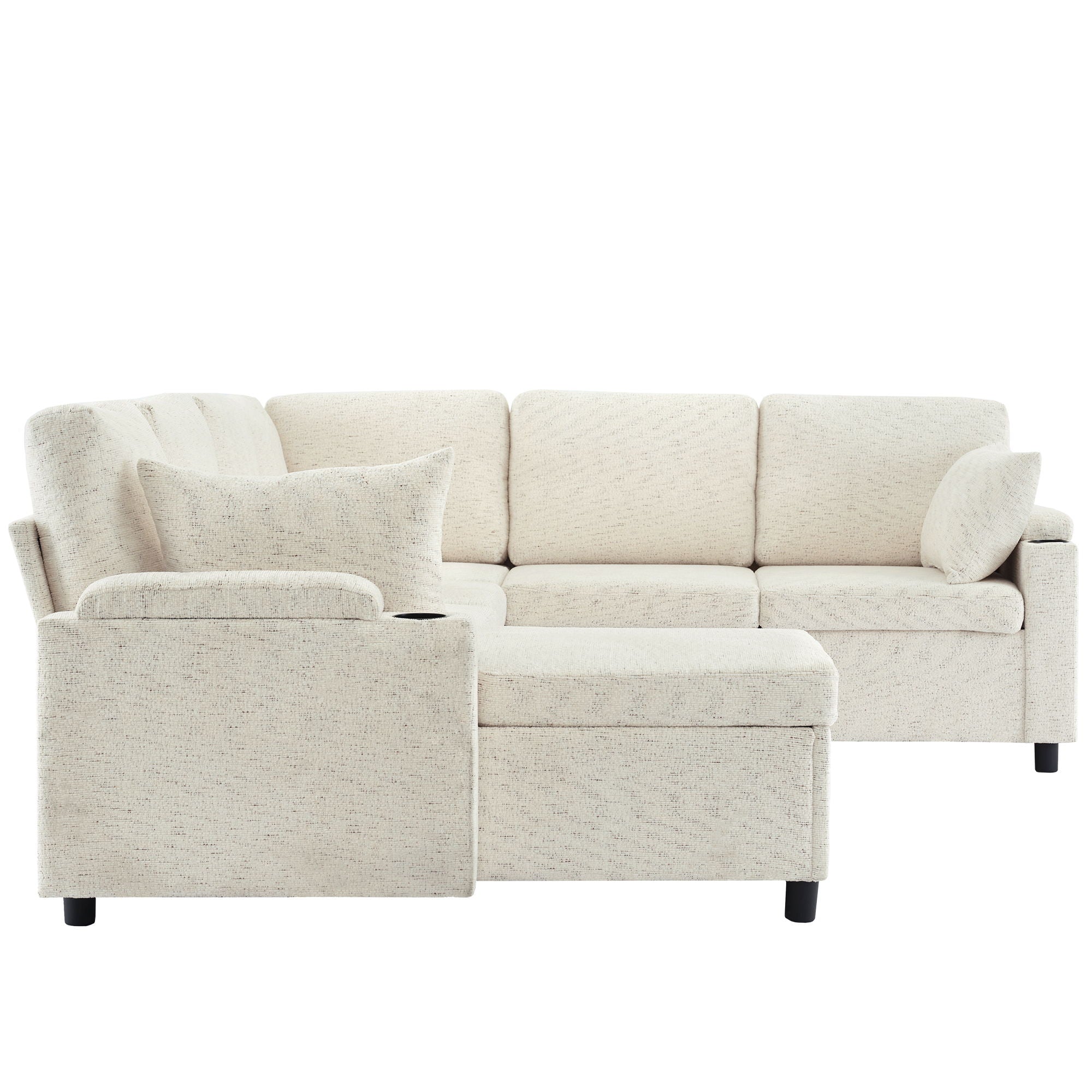 U-Shaped Sectional Sleeper Sofa With Ample Storage Space, 2 Cup Holders And Charging Ports For Living Room