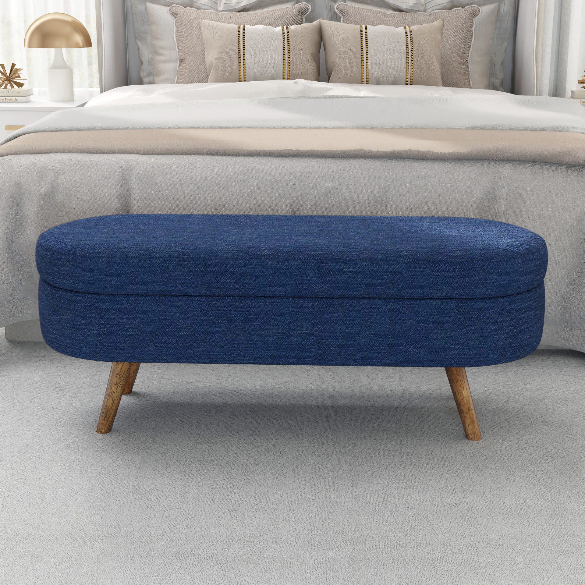 Ottoman Oval Storage Bench With Rubber Wood Legs