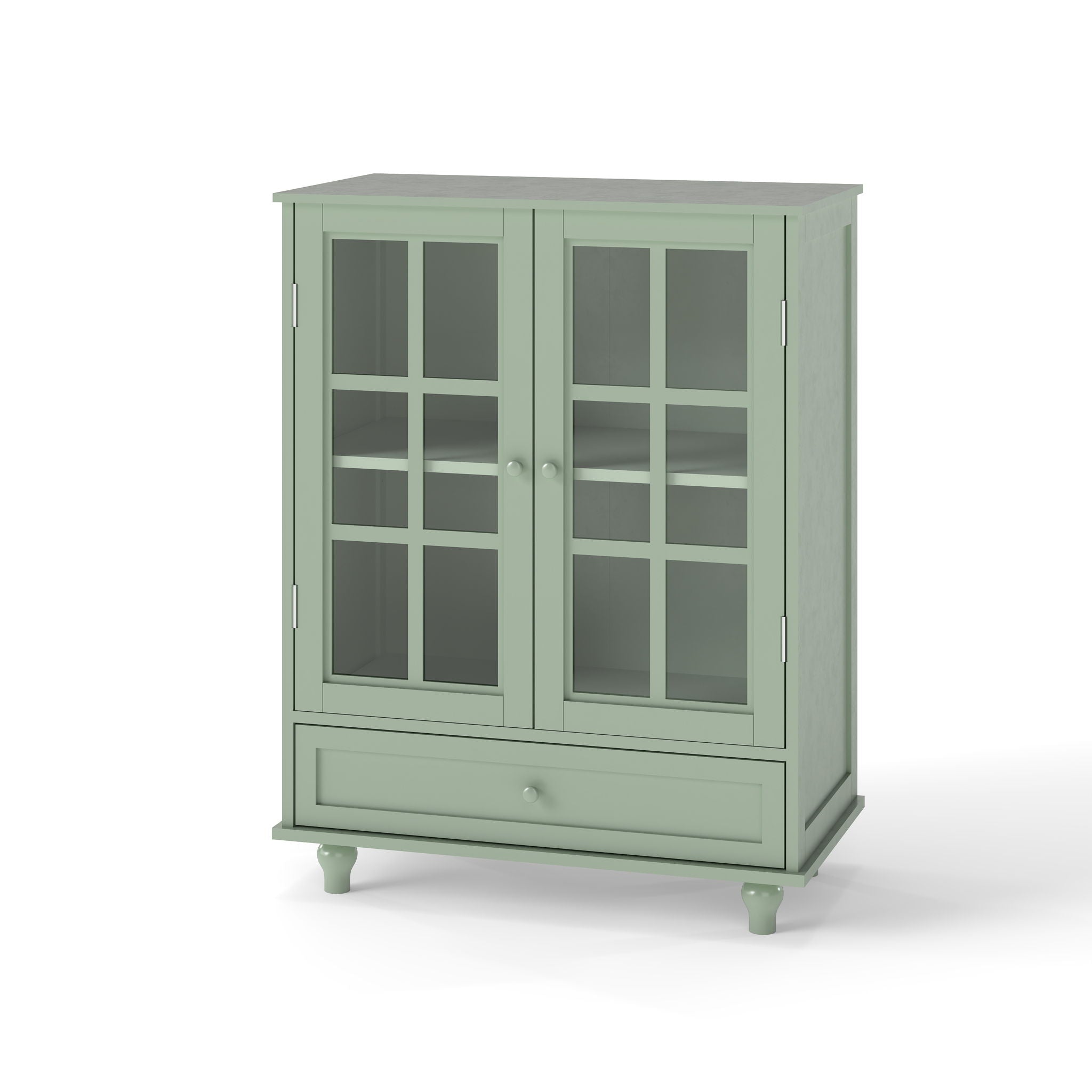 Minimalist Buffet Cabinet With Double Glass Doors And Drawer