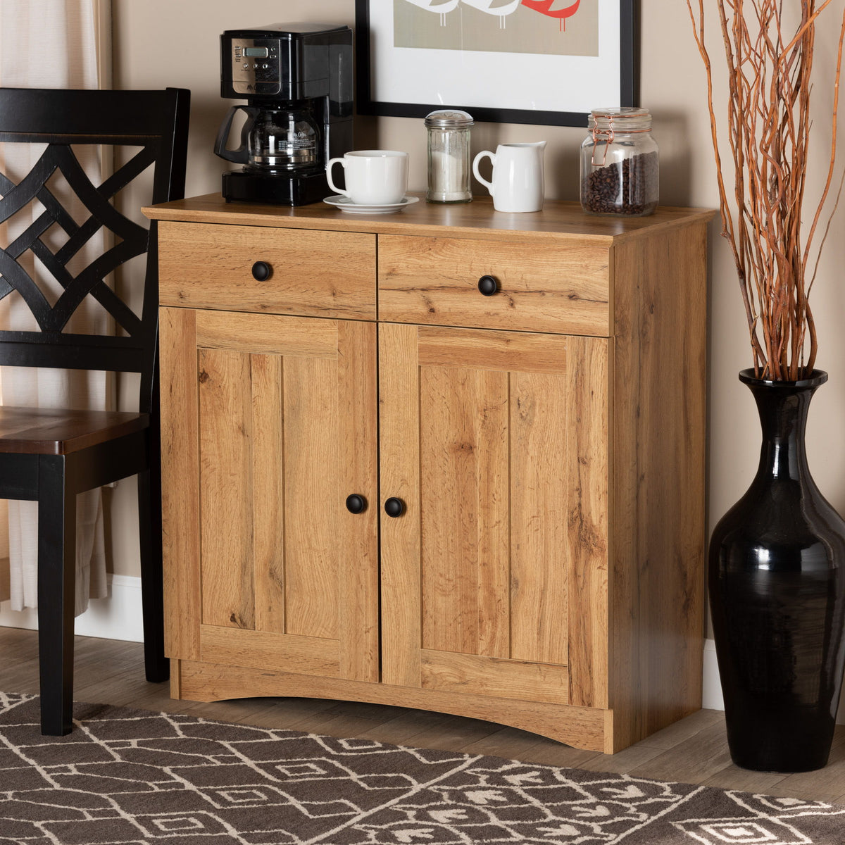 Lauren Modern and Contemporary Oak Brown Finished Wood 2-Door Buffet Kitchen Cabinet