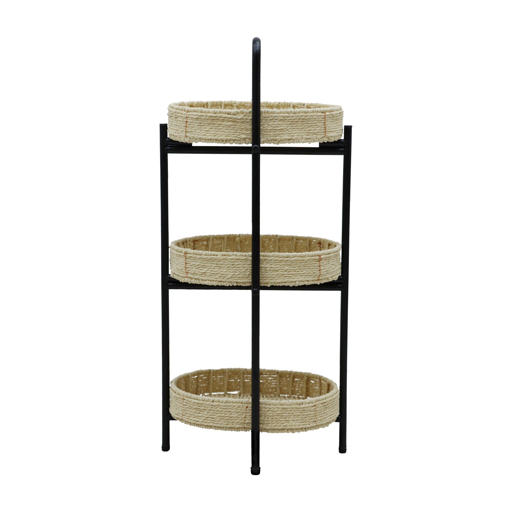 Modern 3 Tier Handwoven Side Table With Oval Organizer