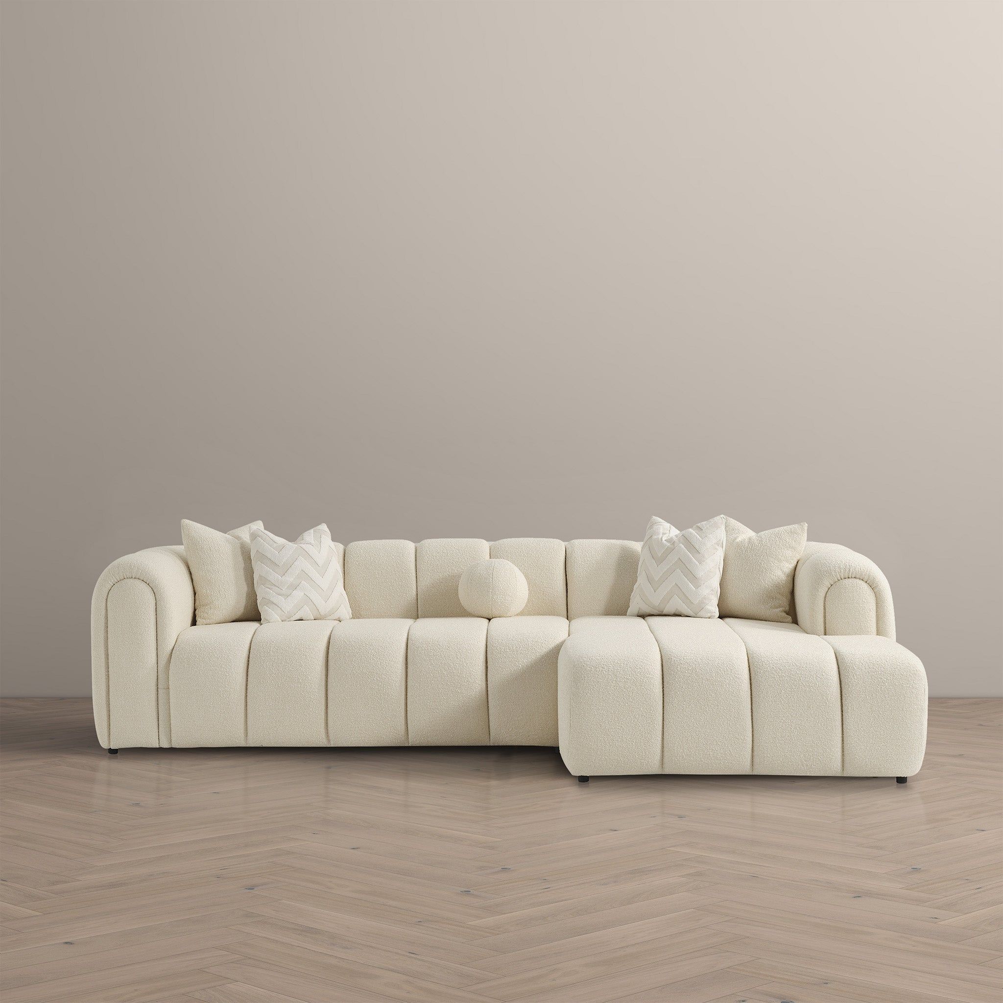 Beatrice - Modern Tufted Right Sectional Sofa - Ivory