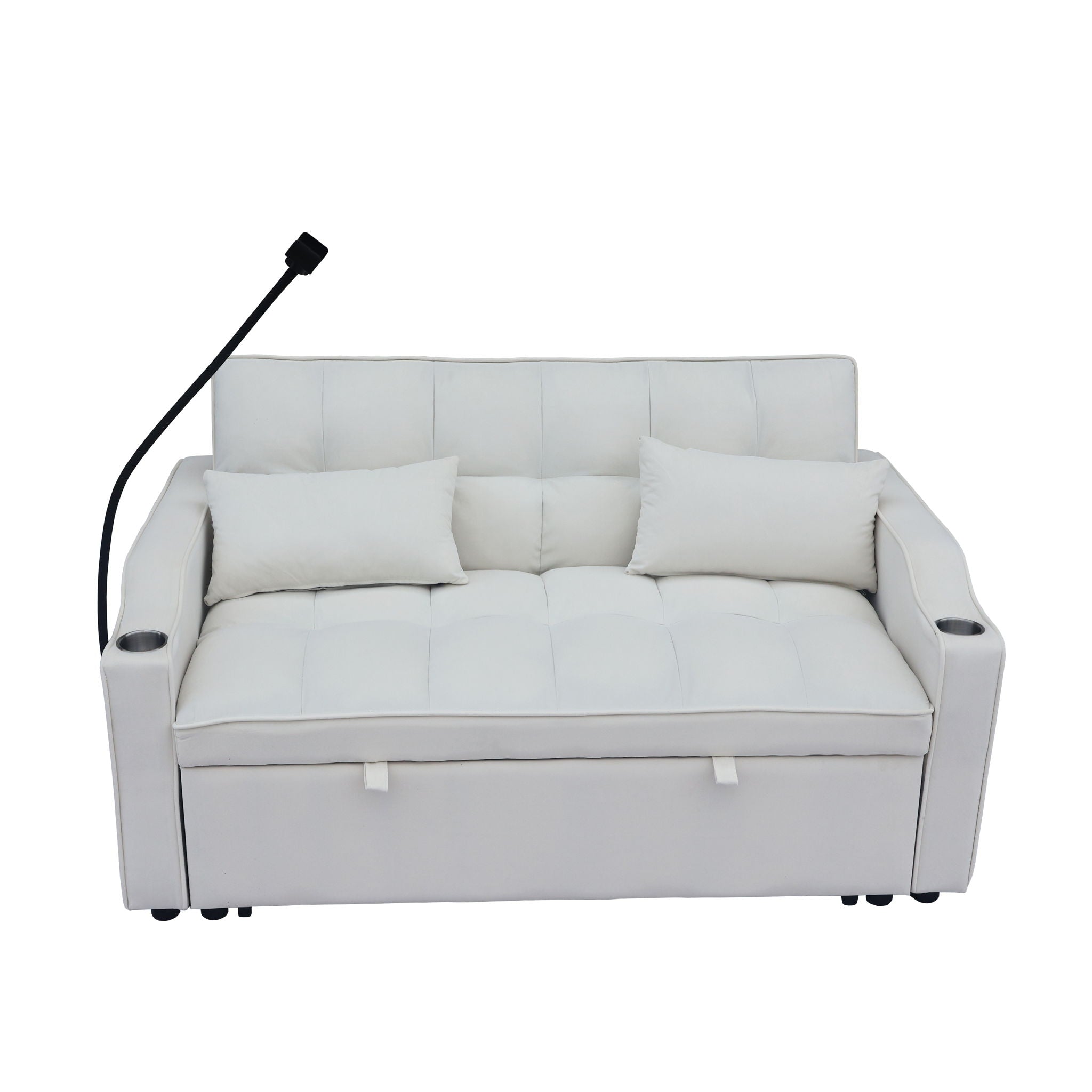 Modern Velvet Loveseat Futon Sofa With Pullout Bed, Adjustable Reclining Backrest, Toss Pillows