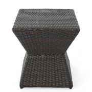 Outdoor Wicker End Table - Brown Multi