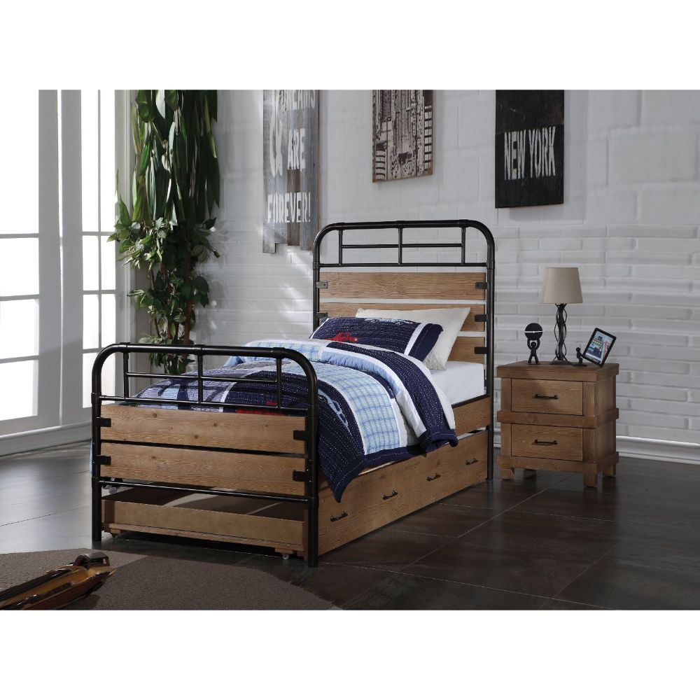 ACME Adams - Twin Bed - Antique Oak & Gunmetal | Meri Furniture