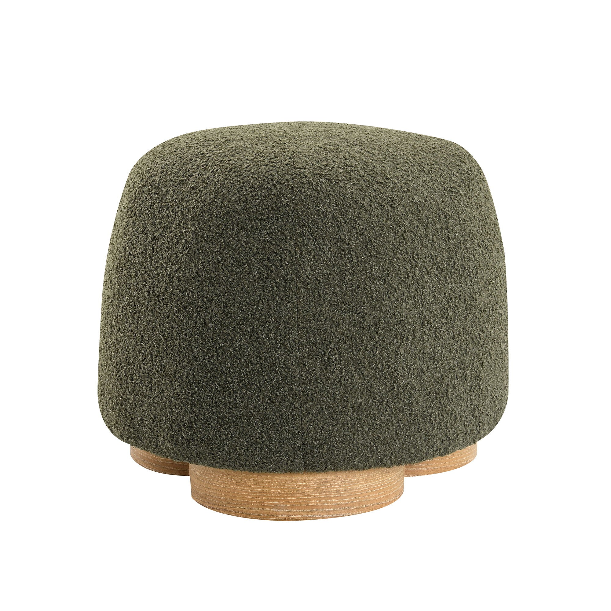 Round Soft Teddy Fabric Upholstered Ottoman With Metal Accents