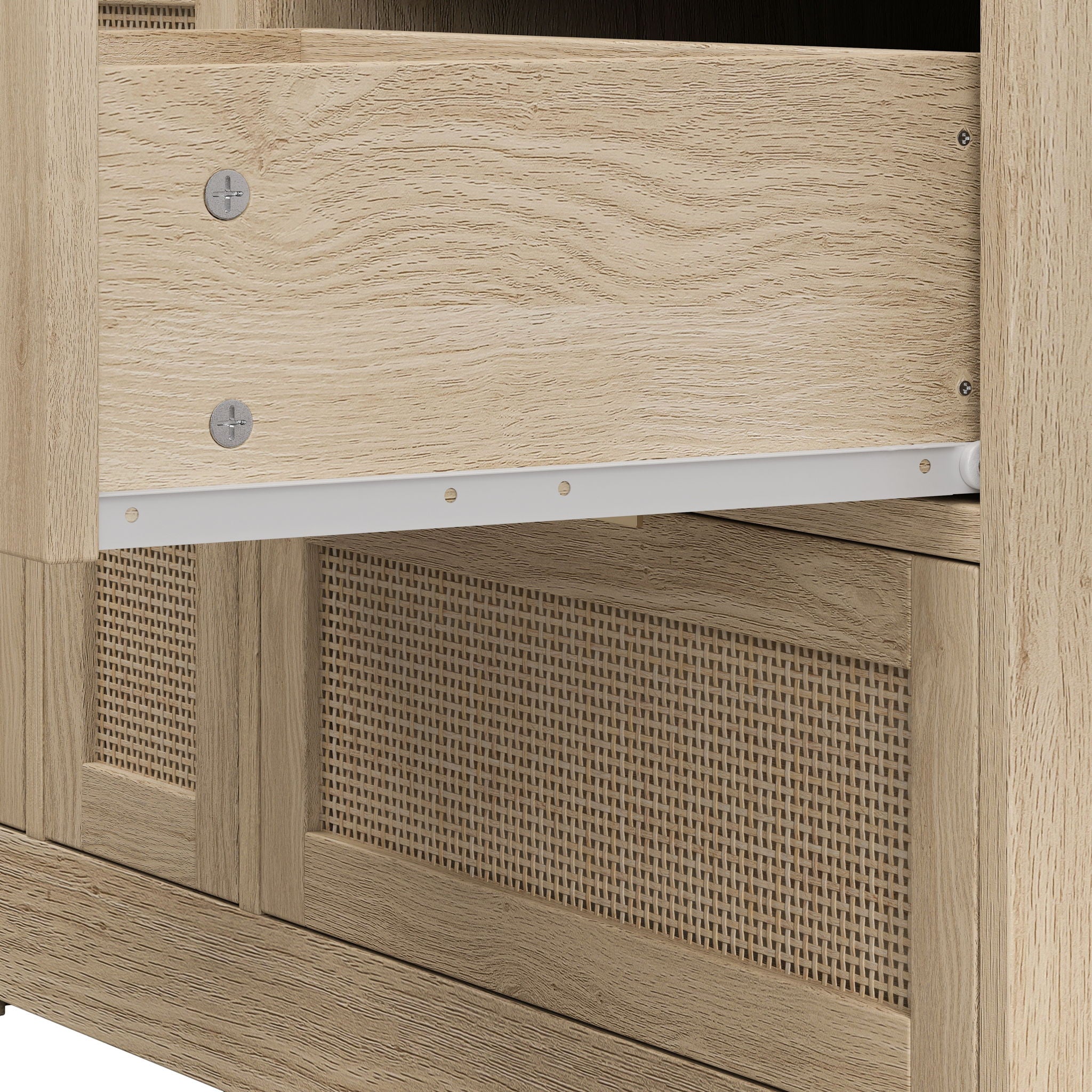 Elegant Rattan Locker With 9 Drawers, Metal Handles