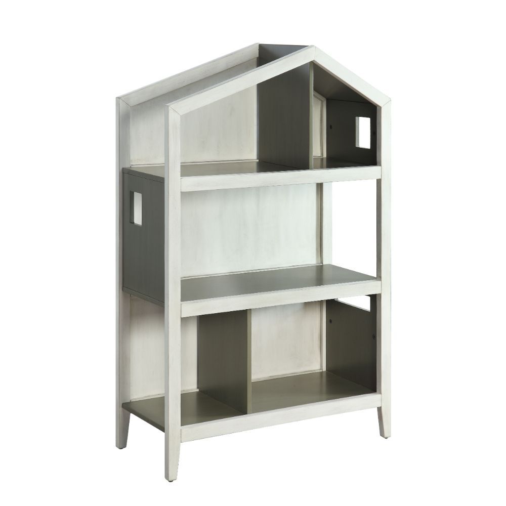 ACME Doll - Cottage Bookshelf - Weathered White & Washed Gray - 50" | Meri Furniture