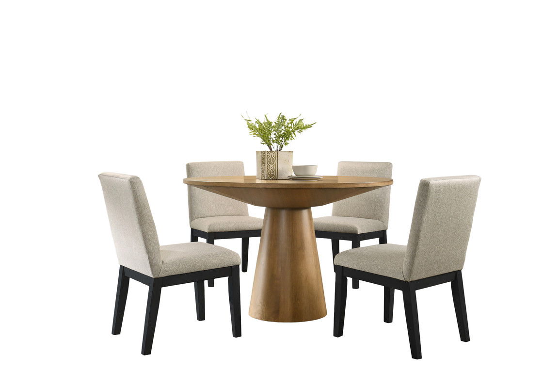 Jasper Driftwood Finish 5 Piece 47" Contemporary Round Dining Table Set with Pedestal Base and Black Finish Chairs