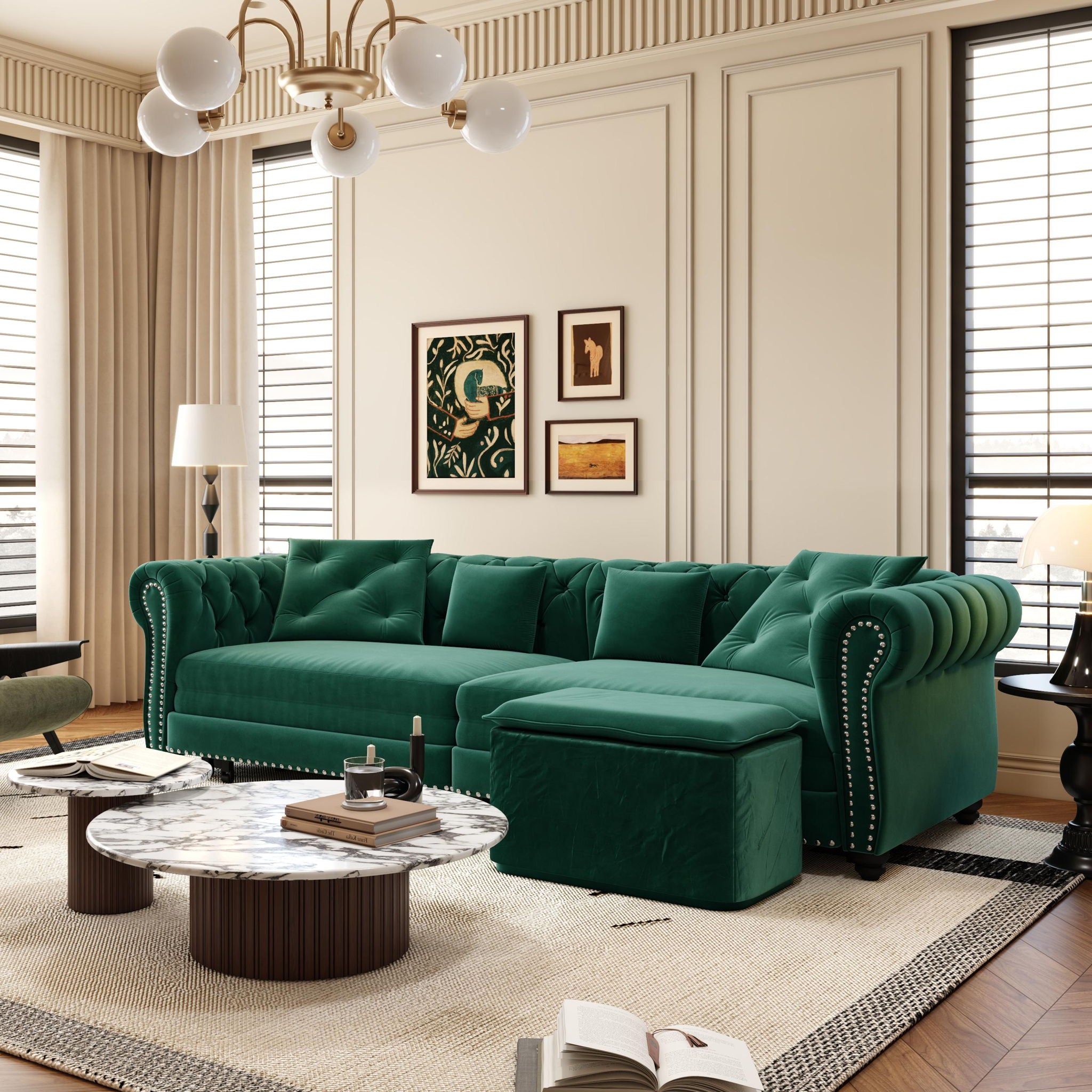 3 In 1 Convertible Sleeper Sofa Bed With Movable Ottoman