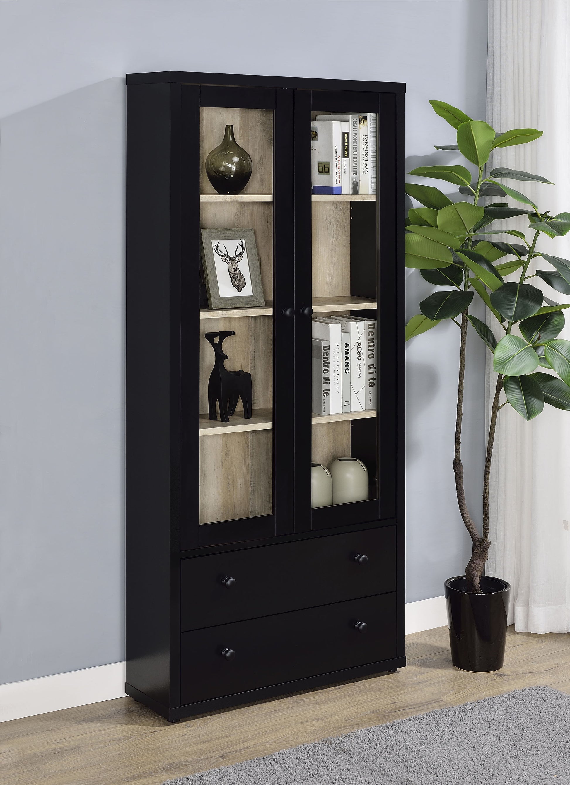 Coaster Fine Furniture Hawthorne - 4-Shelf Glass Door Tall Cabinet With Drawers | Meri Furniture