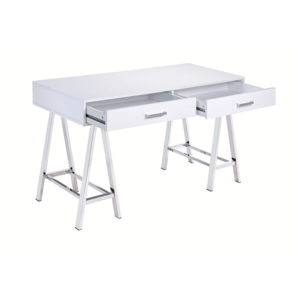 ACME Coleen - Desk - White High Gloss & Chrome | Meri Furniture