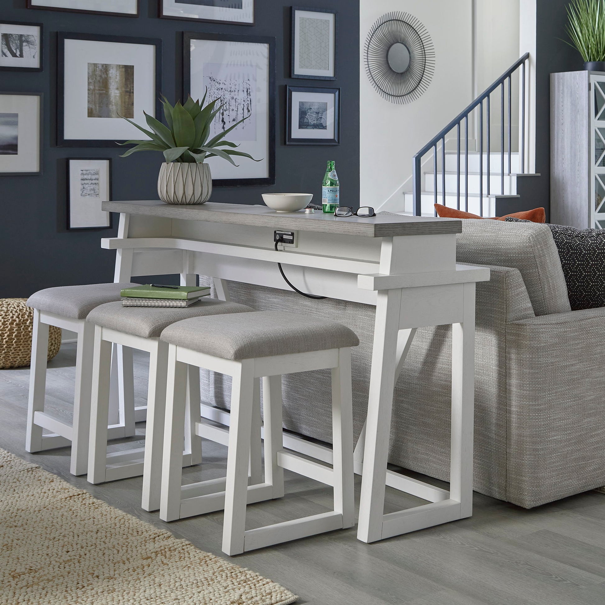 Liberty Furniture Palmetto Heights - 4 Piece Console Set (Console 3 Stools) - White | Meri Furniture