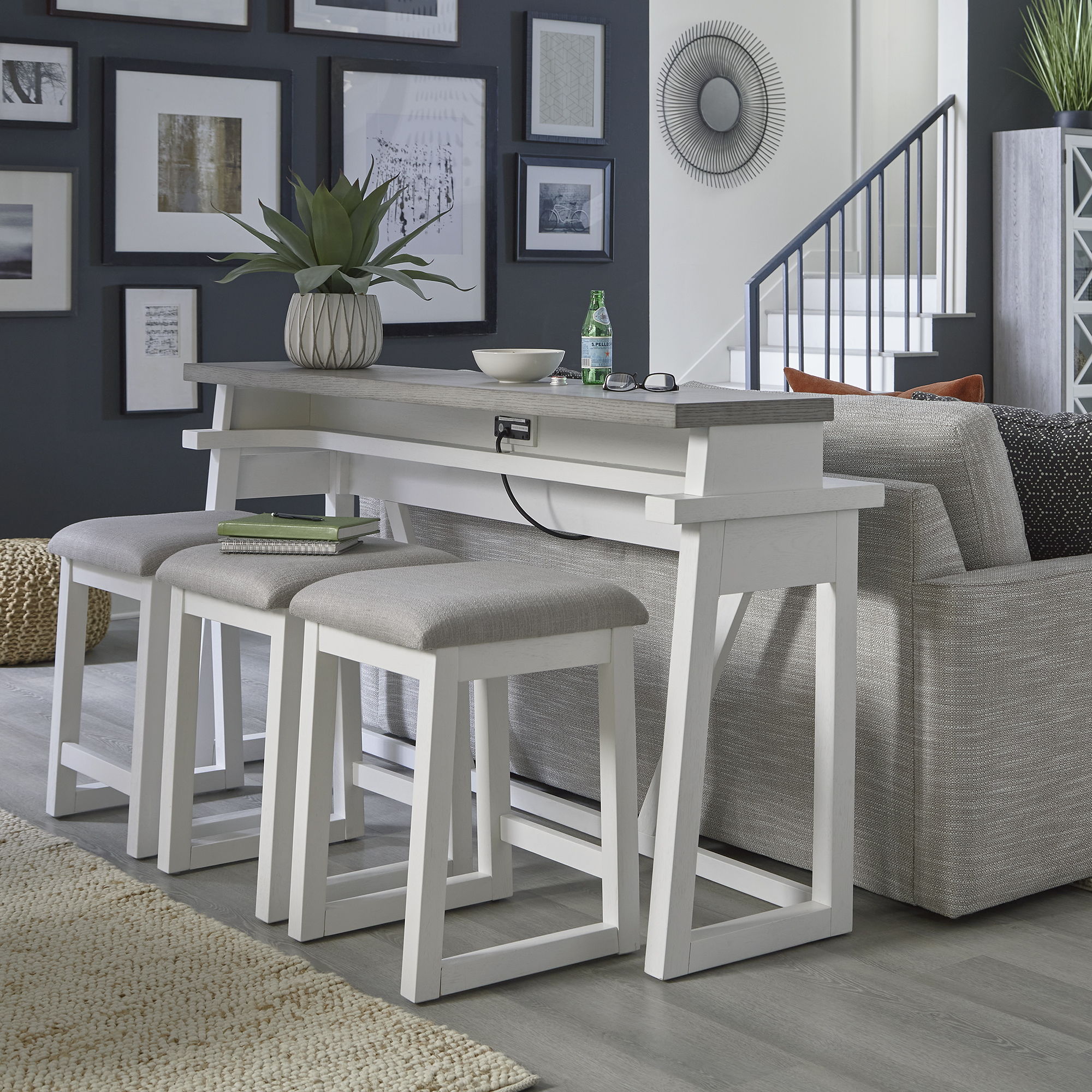 Liberty Furniture Palmetto Heights - 4 Piece Console Set (Console 3 Stools) - White | Meri Furniture