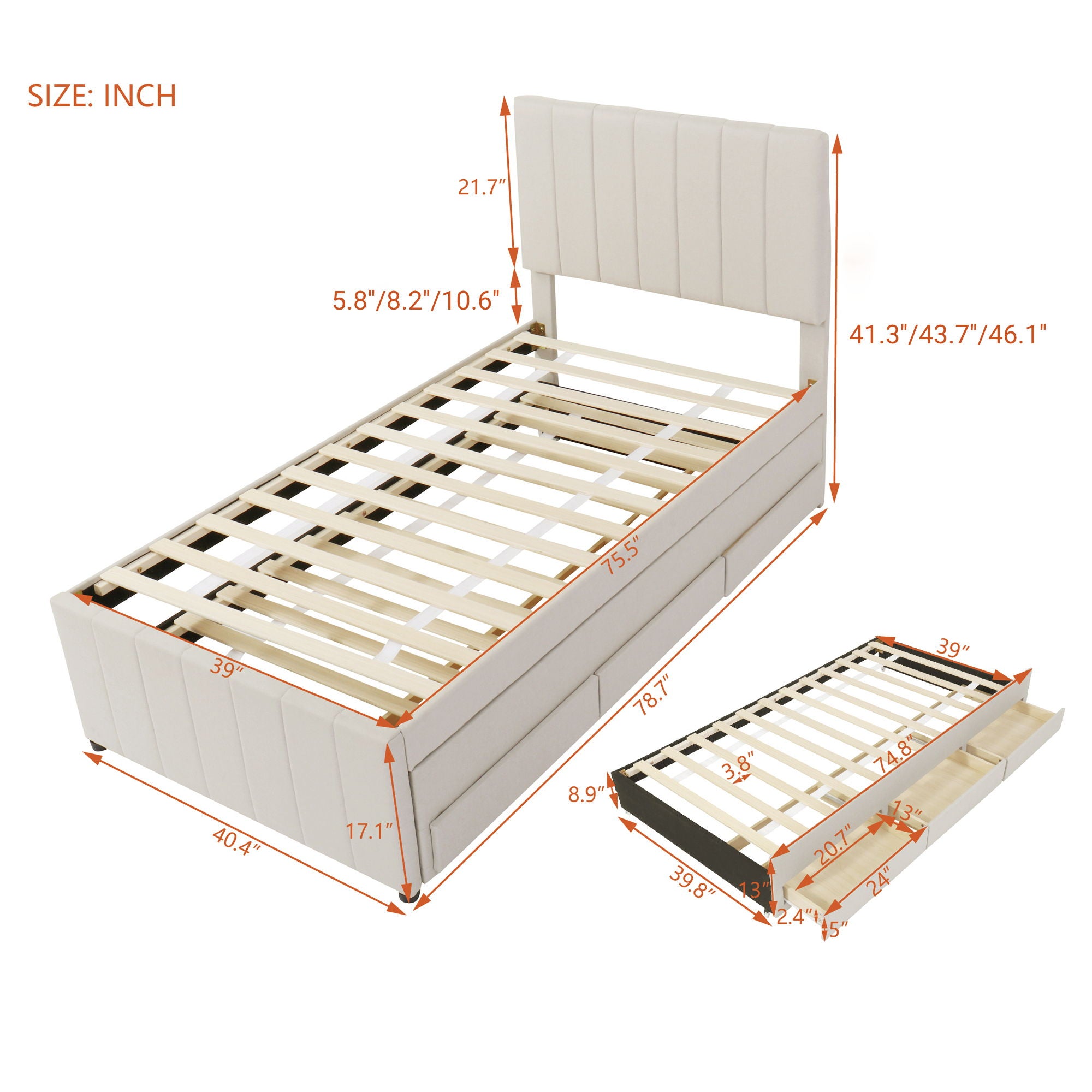 Upholstered Design Platform Bed With Trundle