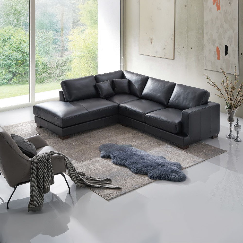 Geralyn - Sectional Sofa With 2 Pillows - Black Leather