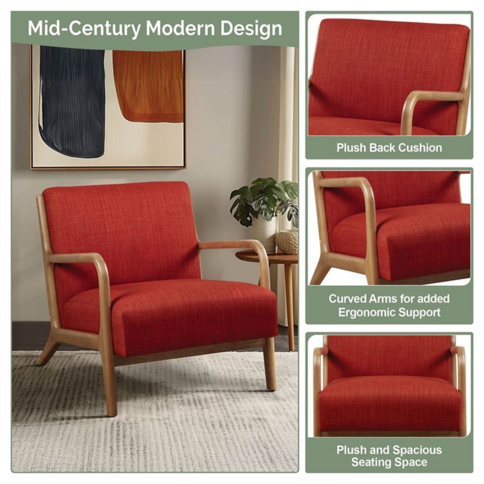 Mid-Century Style Lounge Chair With Upholstered Seat