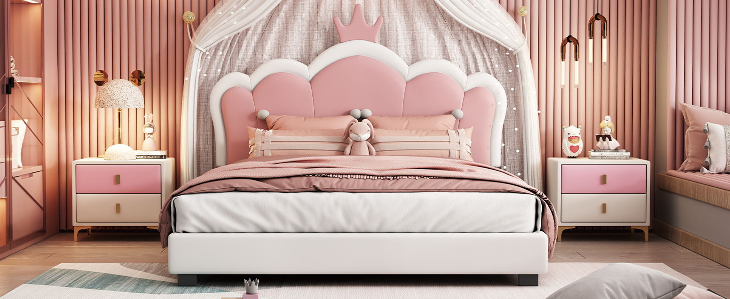 Upholstered Princess Platform Bed With Crown Headboard
