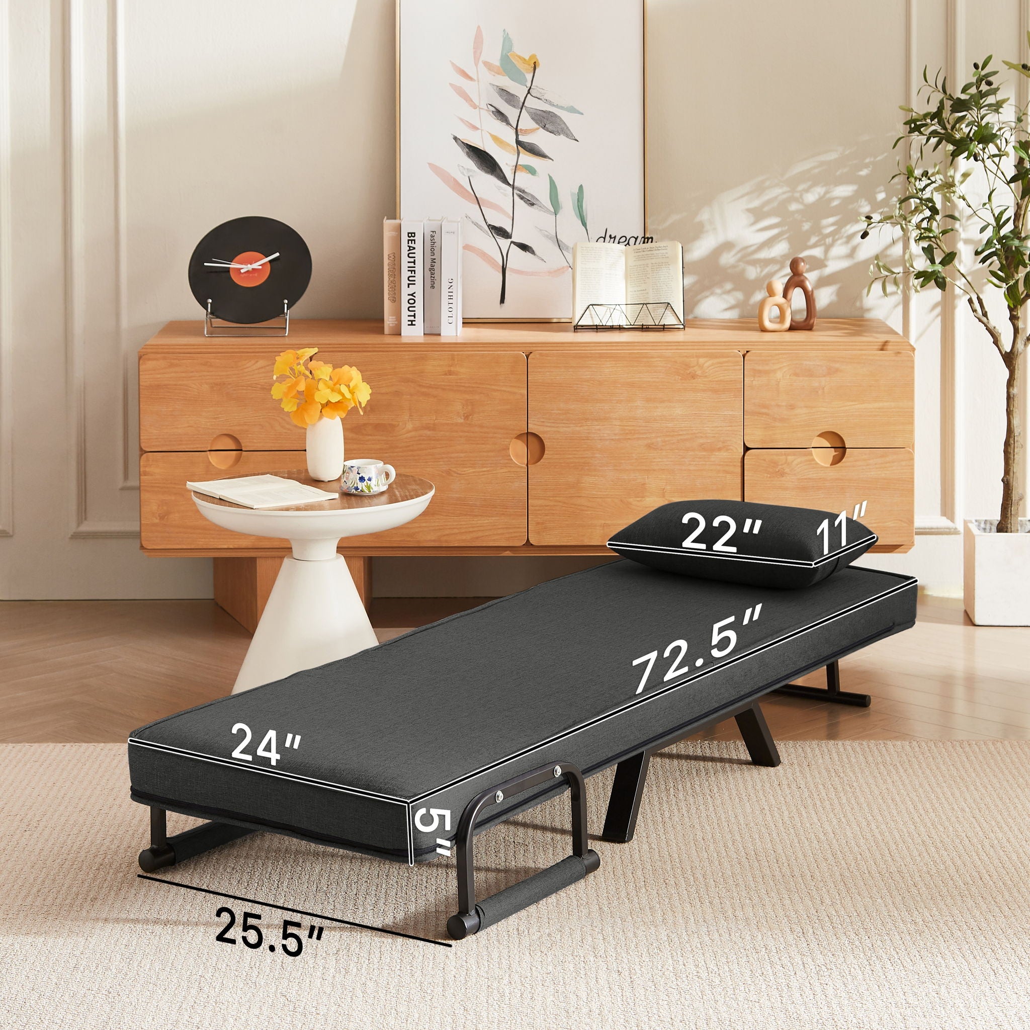 Convertible 5 In 1 Folding Chair Bed With Adjustable Backrest & Pillow Linen