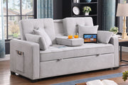 Cody II 70"W Light Gray Woven Fabric Convertible Sleeper Loveseat with Dropdown Console, Cup Holders, Charging Ports, Pocket, and Pocket Coil Seating