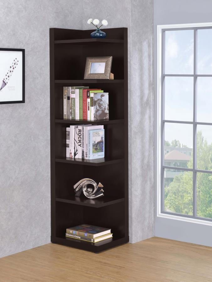 Coaster Fine Furniture Alder - 6-Shelf Corner Bookcase - Cappuccino | Meri Furniture